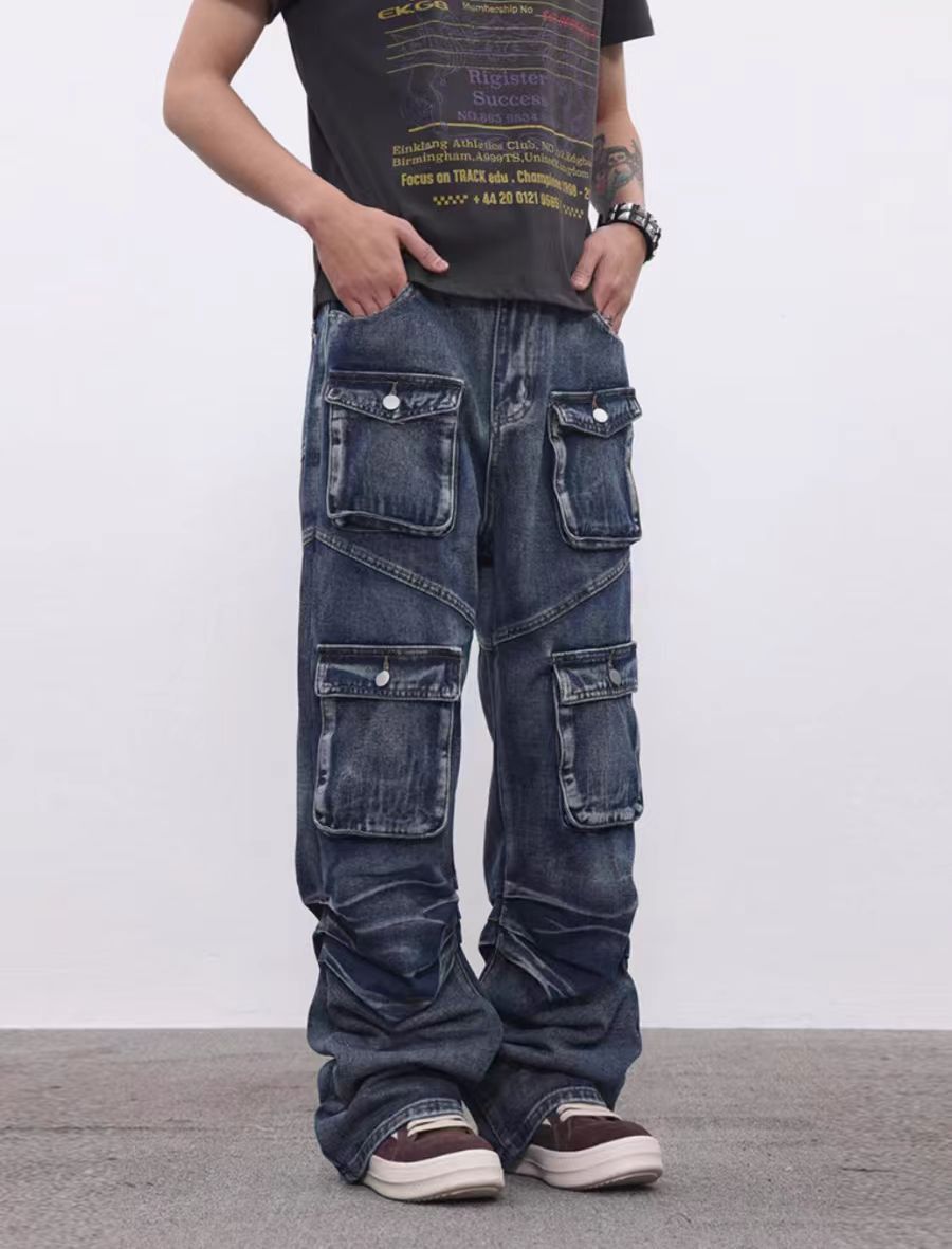 Japanese Brand × Jean Aged washed baggy multi-pocket design jeans Size US 34 / EU 50 - 5 Thumbnail