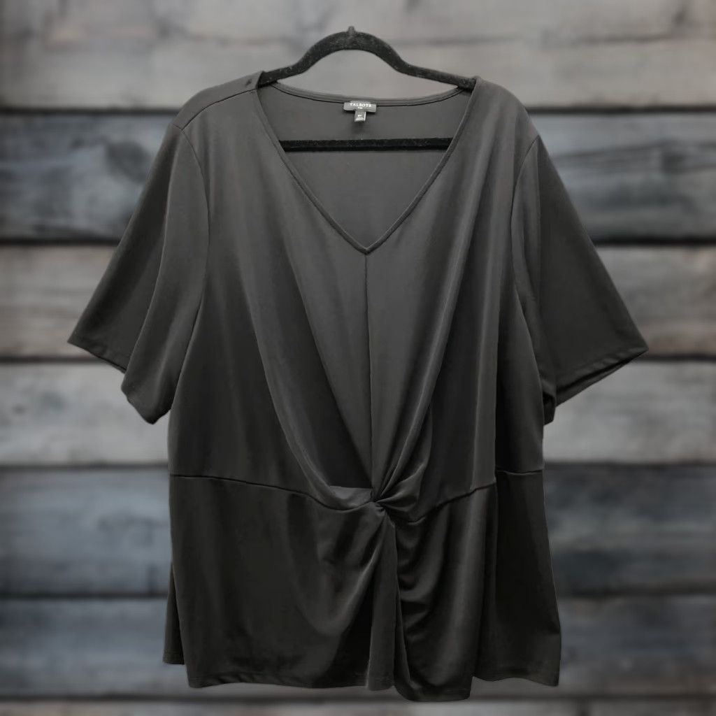 Talbots Talbots Blouse Short Sleeve Top Womens 3X Black Jersey Knit V-Neck Twist Front Shirt Pattern: Solid/Stretch Casual Size XXL / US 16-18 / IT 52-54 - 1 Thumbnail
