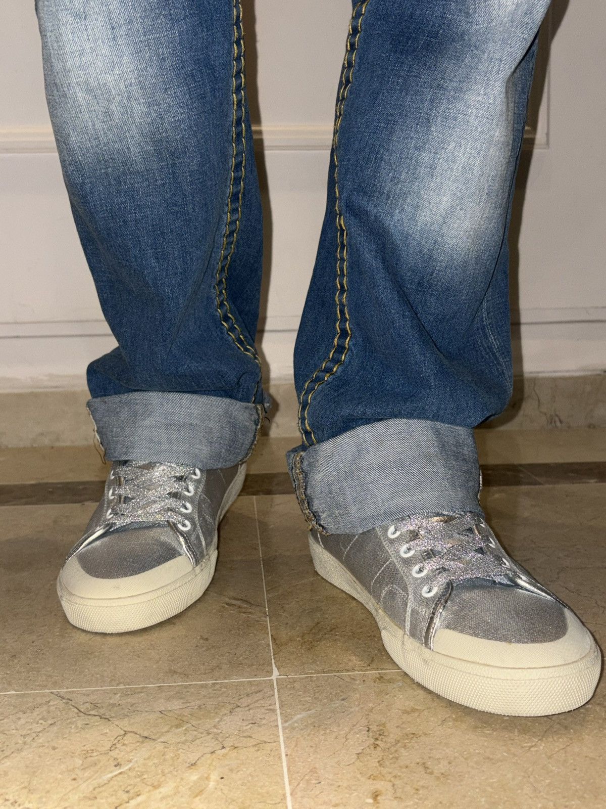 Saint Laurent Paris Silver Allsaints Converse style shoes Size US 10 / EU 43 - 9 Thumbnail