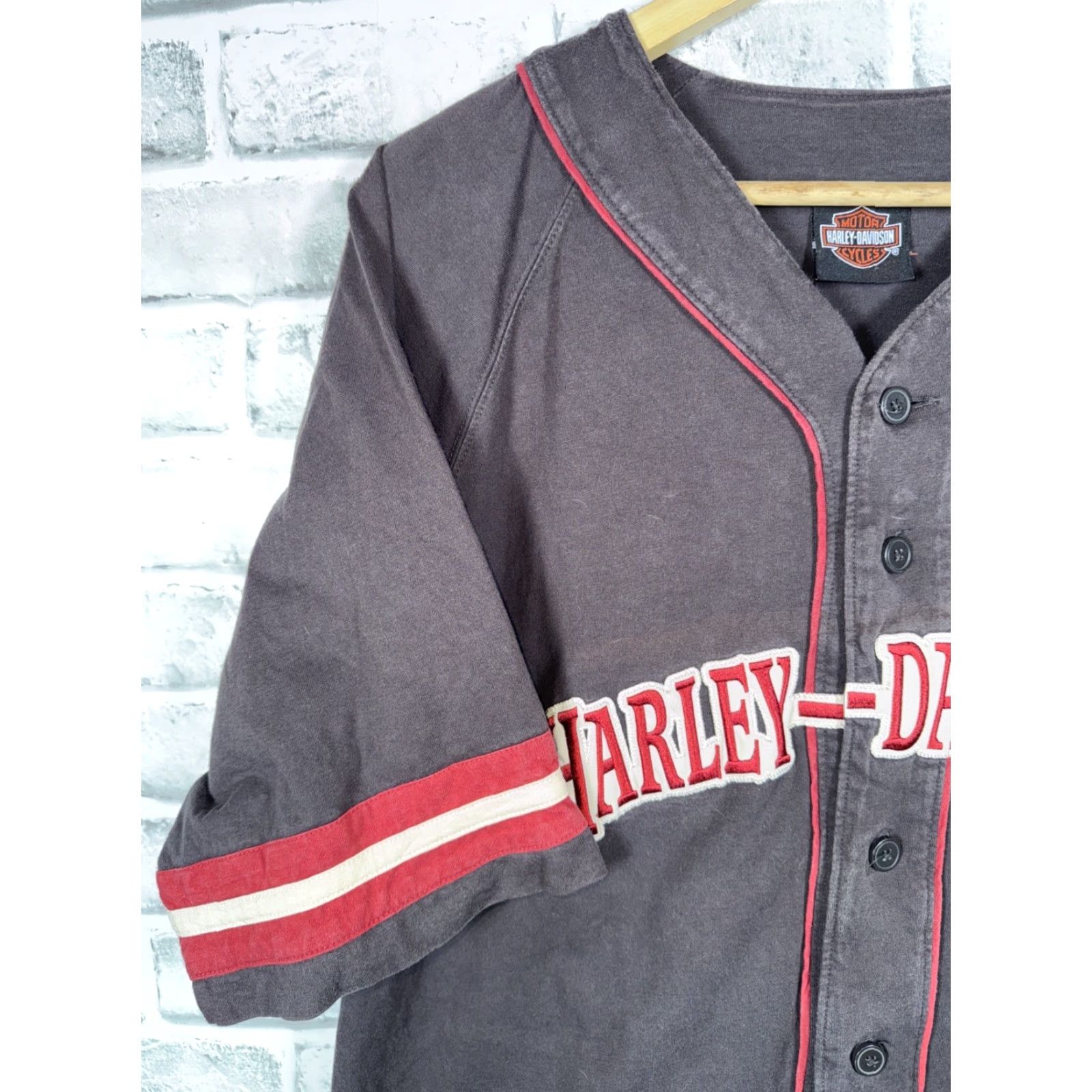 Harley Davidson VINTAGE Harley-Davidson Embroidered Button-Down Jersey Mens L Black Short Sleeve Shirt Men L Size US L / EU 52-54 / 3 - 3 Thumbnail