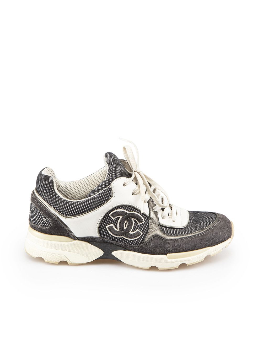 image of Chanel Grey Suede Panelled Tri Tone Cc Trainers Shoes, Women's (Size 7)