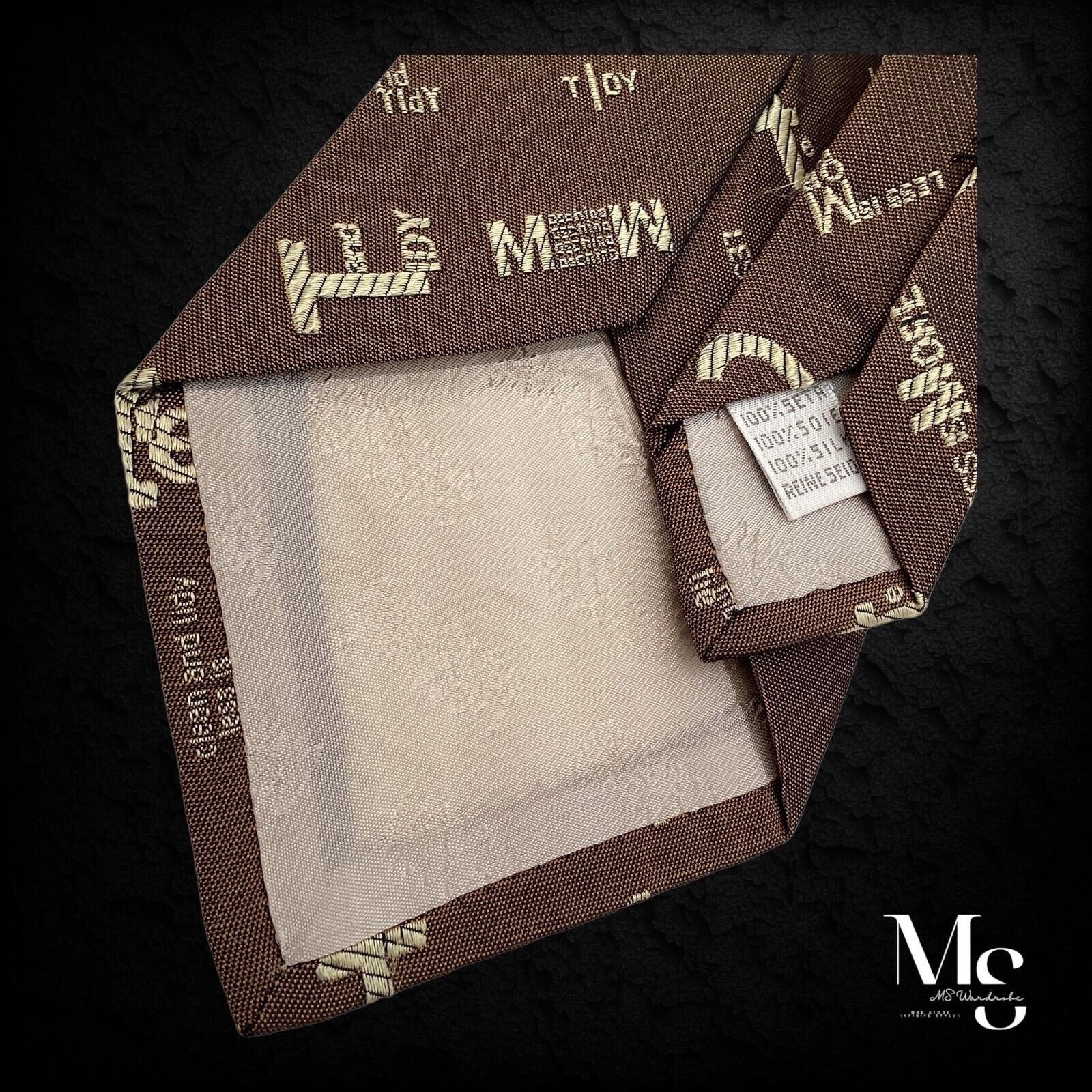 Moschino MOSCHINO Brown Monogrammed Silk Tie Made In Italy W: 3.75" E Size ONE SIZE - 2 Thumbnail