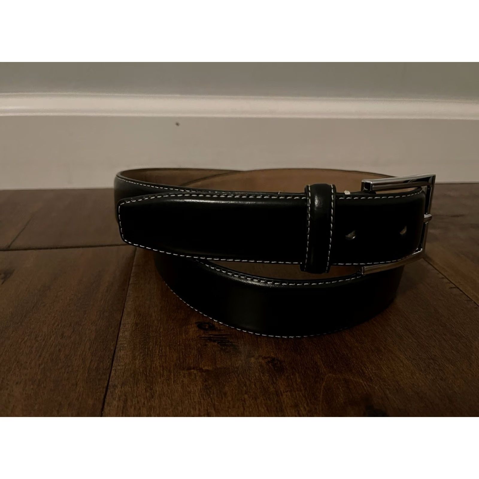 Cole Haan Cole Haan Dress Belt Black Italian Bonded Leather Silver Hardware Men's 38/95 Size 38 - 3 Thumbnail