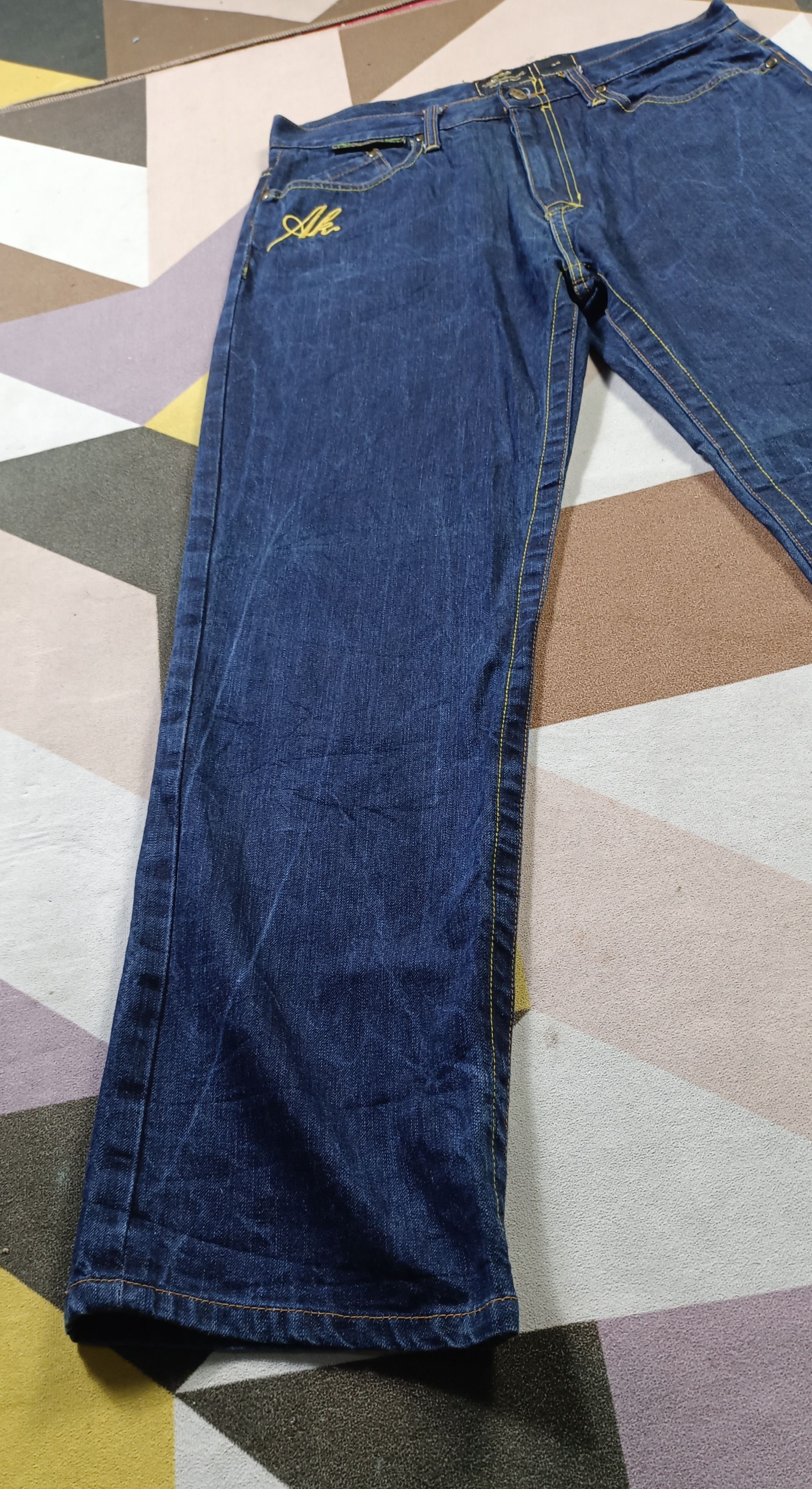 Akademiks × JNCO × Japanese Brand Akademiks Jeans Baggy Dark Wash Embroidered Pockets Hip Hop Size US 34 / EU 50 - 7 Thumbnail
