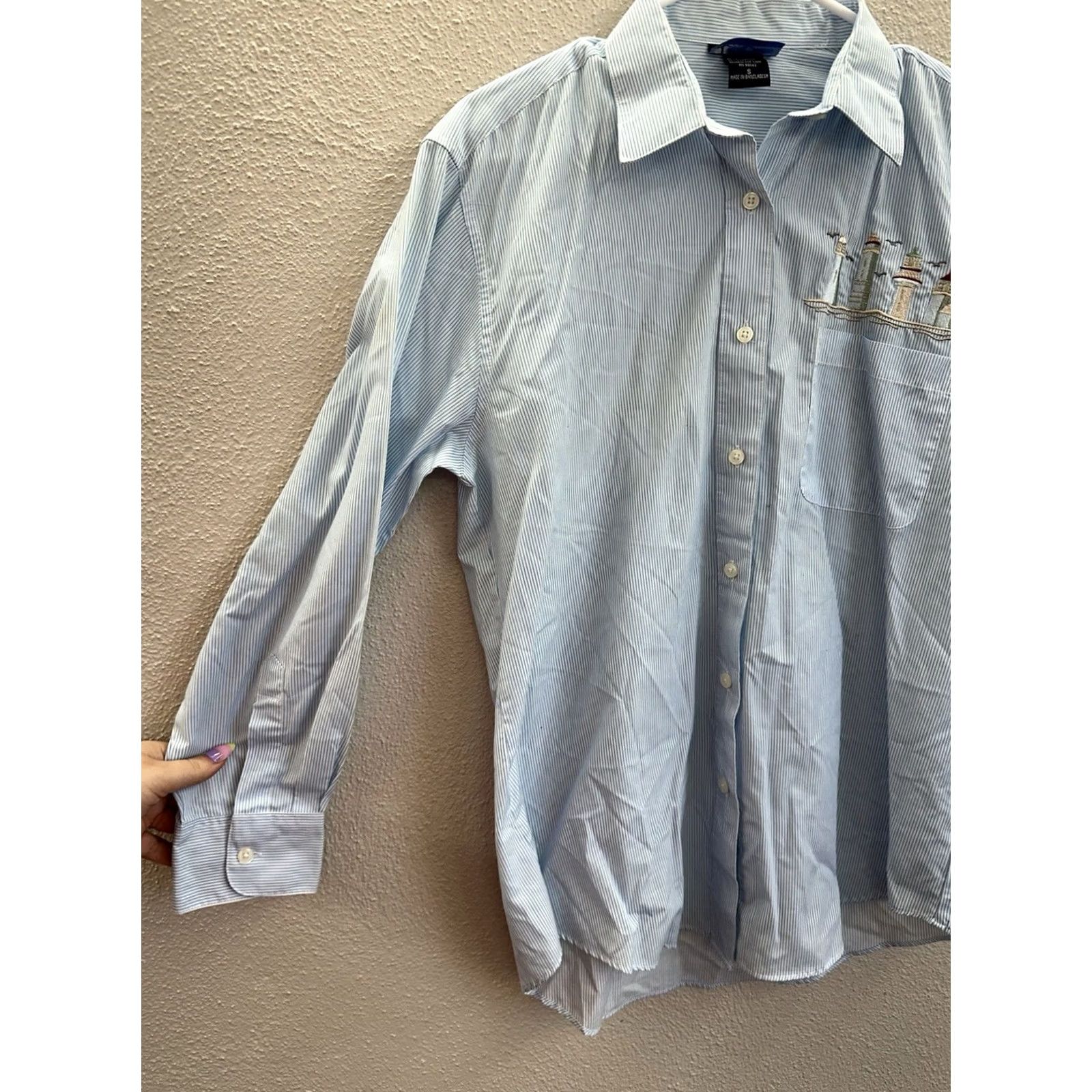 Vintage Las Olas Womens Shirt Size Small Striped Long Sleeve Button Up Beach Theme Size S / US 4 / IT 40 - 3 Thumbnail