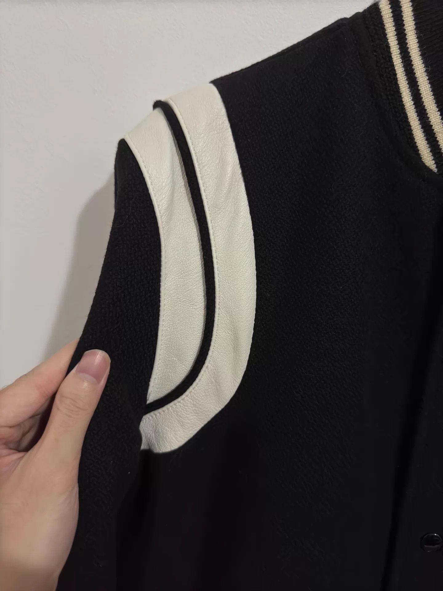 Saint Laurent Paris SLP 21ss Black & White Leather Paneled Baseball Jacket Size US M / EU 48-50 / 2 - 4 Thumbnail