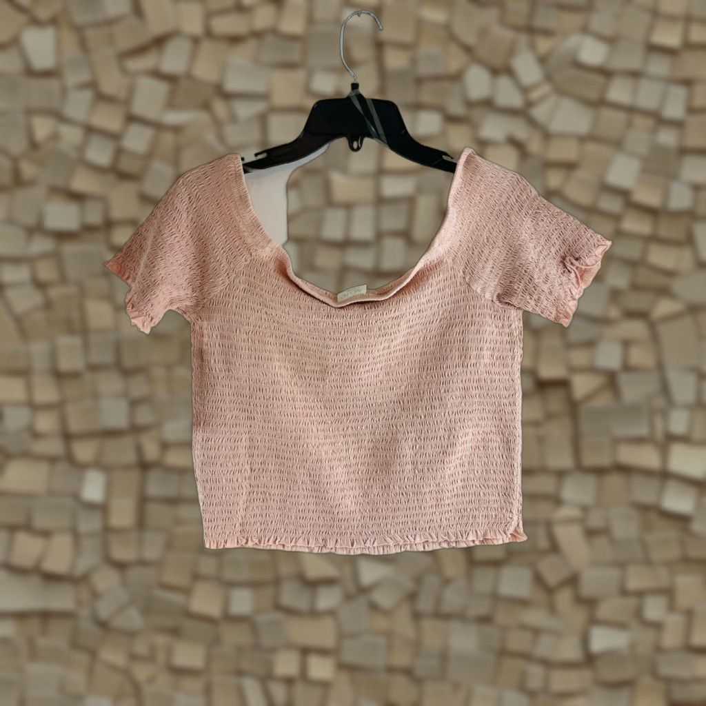 Vintage ABOUND Crop top Women's XL Blush Pink Smocked Off Shoulder U-neck NWT Shirt Tank Cropped 100% Cotton Size XL / US 12-14 / IT 48-50 - 1 Thumbnail