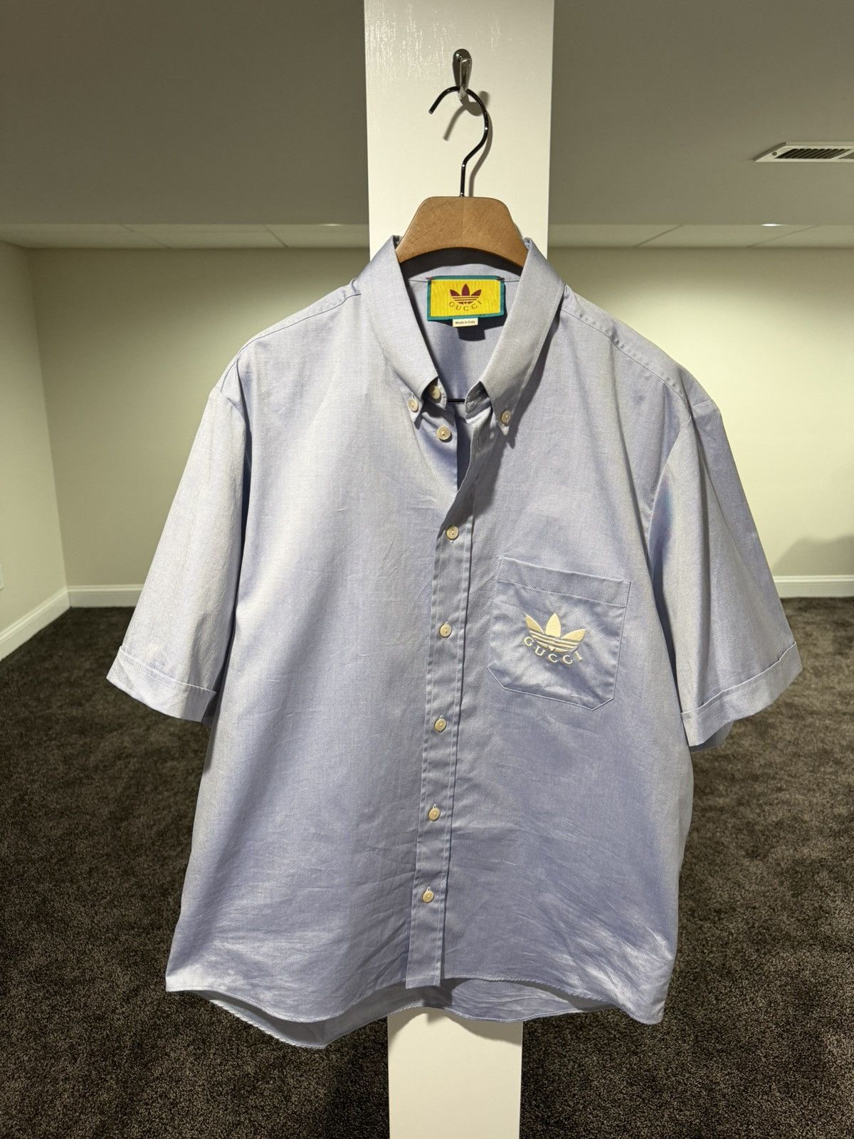 Adidas × Gucci Gucci x Adidas Light Blue / Gray Logo Oxford Button Up Shirt Size US M / EU 48-50 / 2 - 1 Thumbnail
