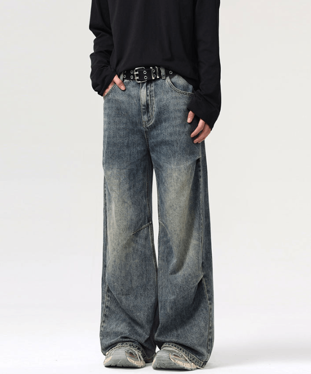 Japanese Brand × Jean Distressed straight men's retro loose washed baggy jeans Size US 32 / EU 48 - 1 Thumbnail