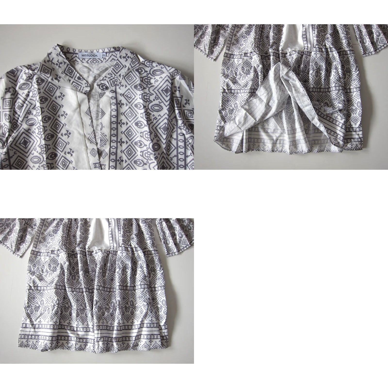Vintage Misslook Grey White Abstract Geometric Empire Tunic Peasant Dress Women 2XL Size XXL / US 16-18 / IT 52-54 - 8 Thumbnail