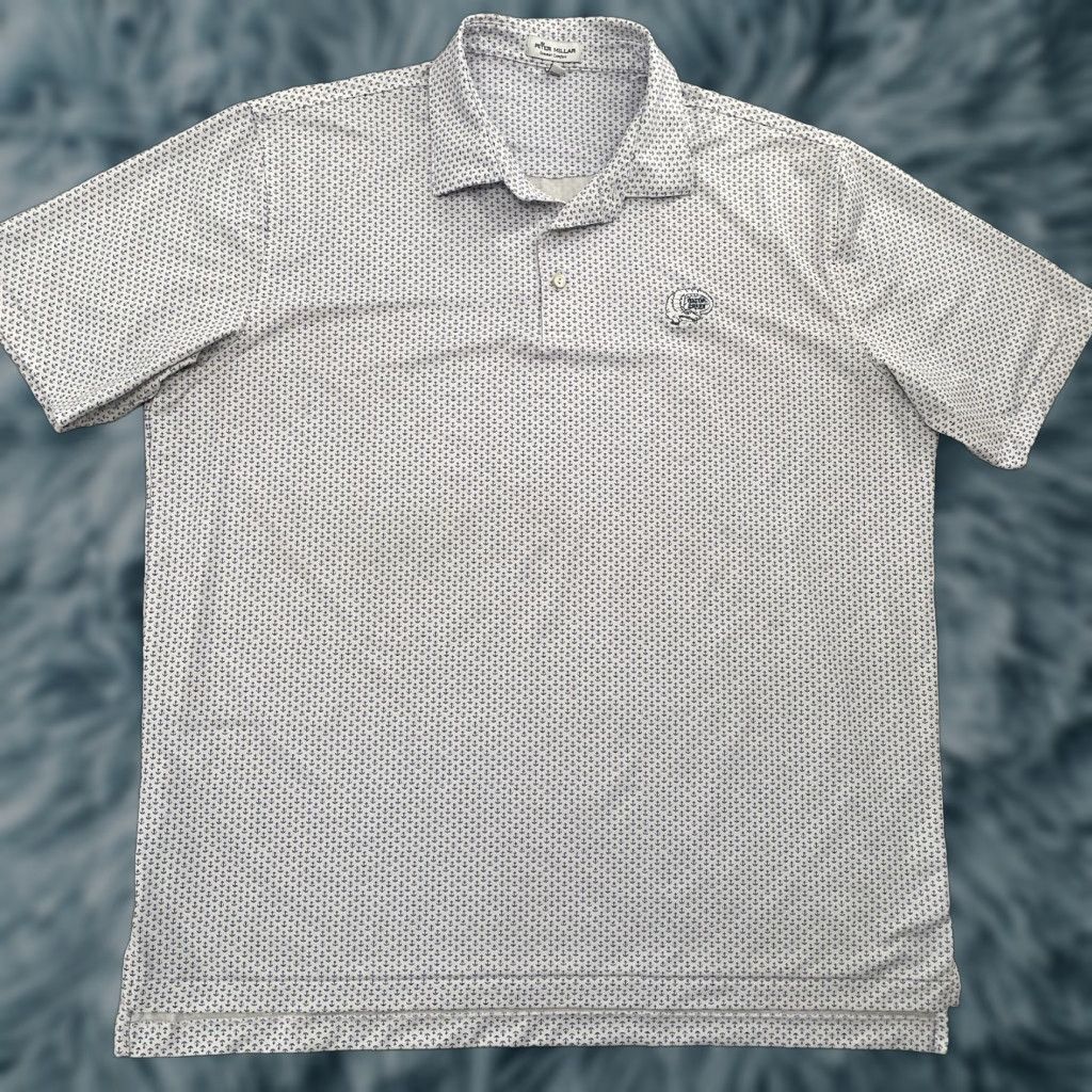 VINTAGE Peter Millar Polo Shirt Adult XL White All Over Print Golf Men XL White Anchor Gator Creek 90s? No decade given; Golf Logo Preppy Mens