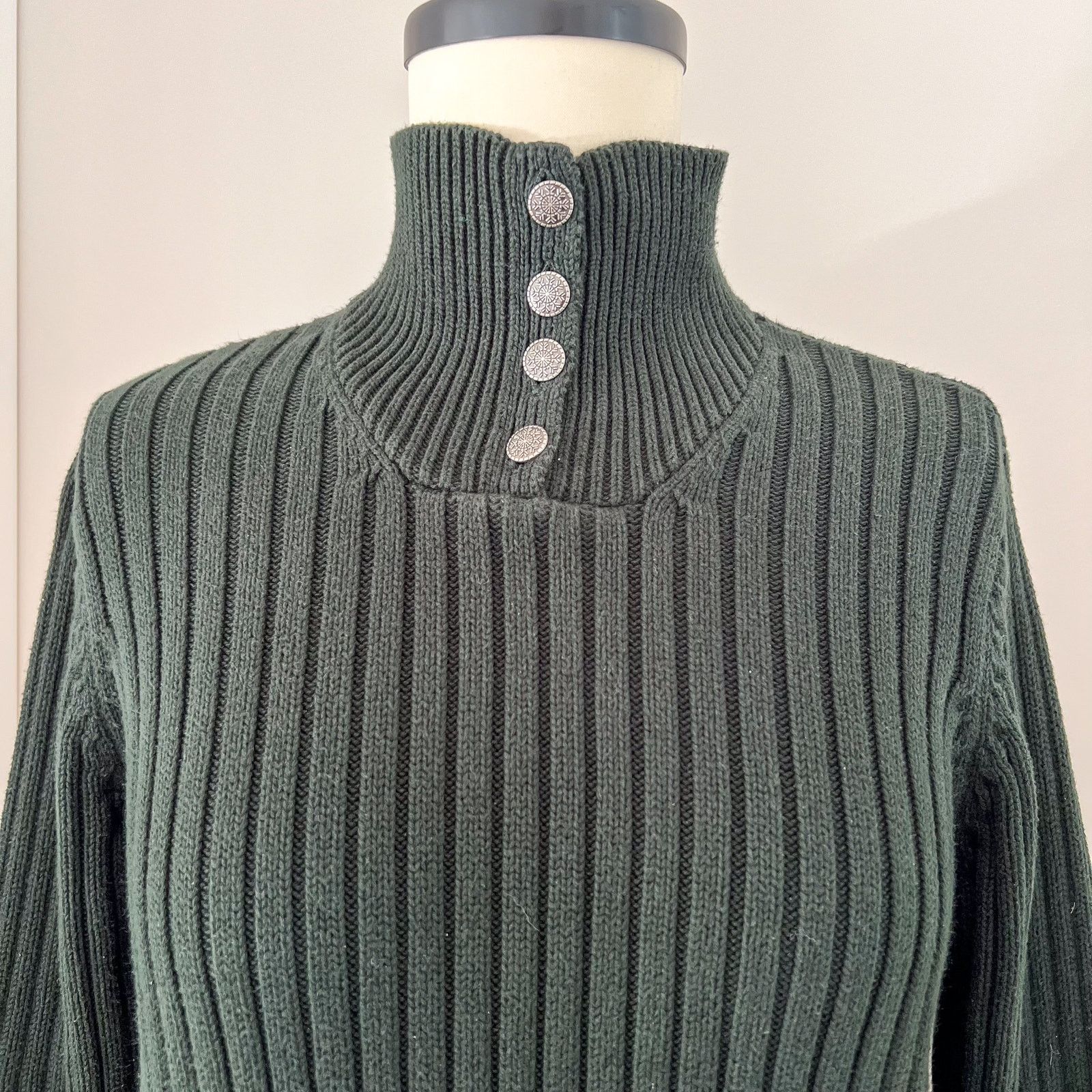Lauren Ralph Lauren Ralph Lauren Sz S Green Turtleneck Sweater Silver Buttons Size S / US 4 / IT 40 - 6 Thumbnail