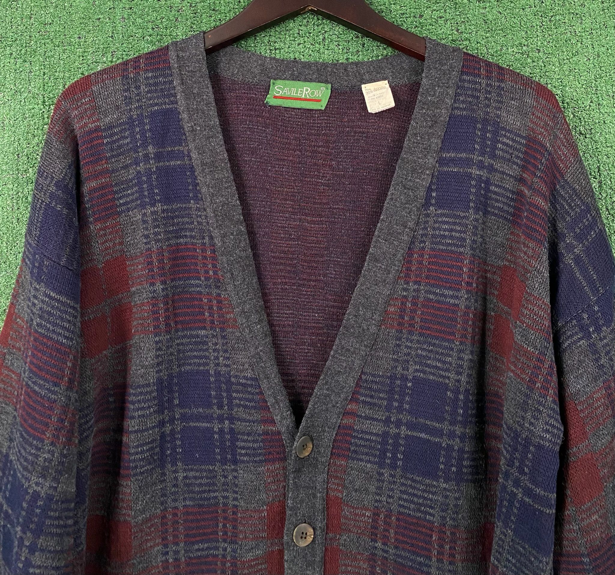 Vintage 90’s Savile Row Patterned Knit Cardigan Sweater Men’s Large Size US L / EU 52-54 / 3 - 2 Thumbnail
