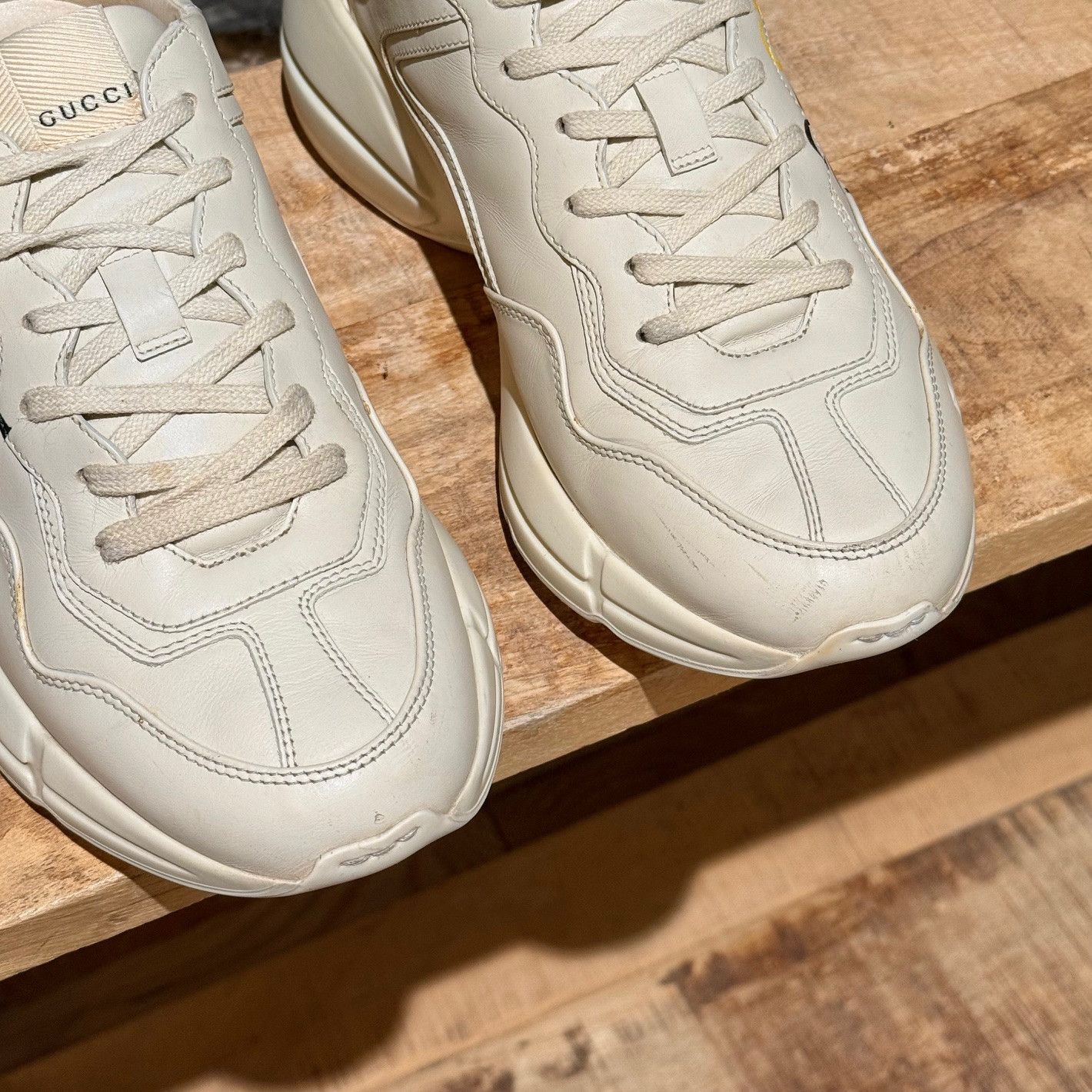 Gucci Gucci Ivory "Vintage" Square Logo Rhyton Chunky Sneakers Size US 8 / EU 41 - 4 Thumbnail