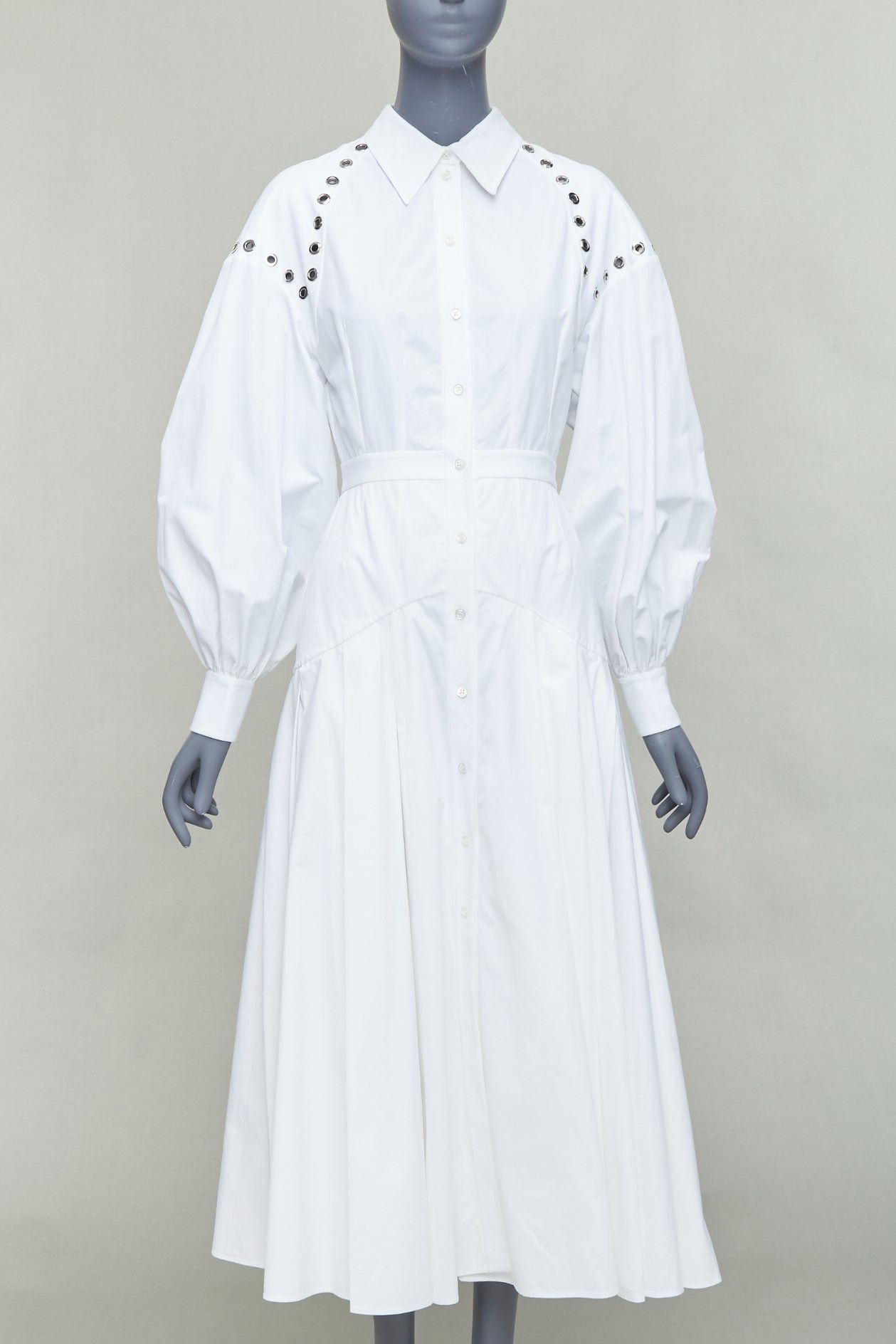 Alexander McQueen ALEXANDER MCQUEEN 2022 white cotton silver grommet midi dress IT38 XS Size M / US 6-8 / IT 42-44 - 1 Thumbnail