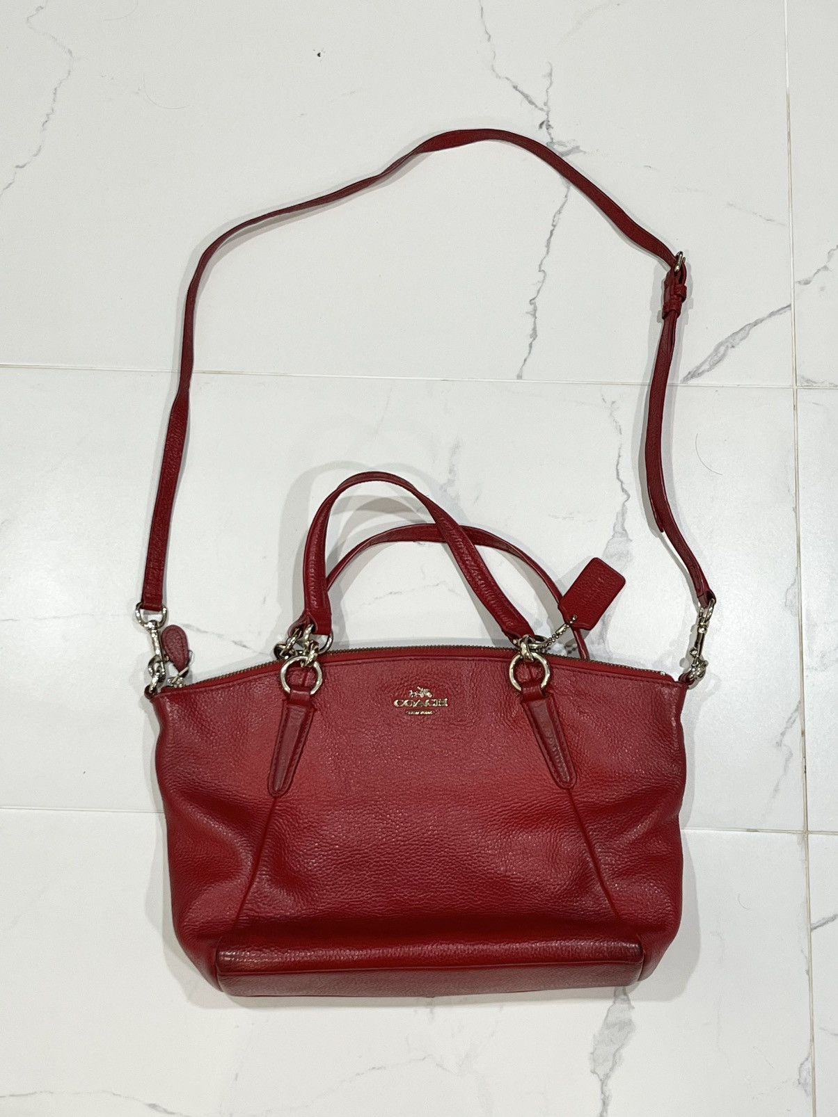 Coach Small Kelsey Satchel Red Pebbled Bags