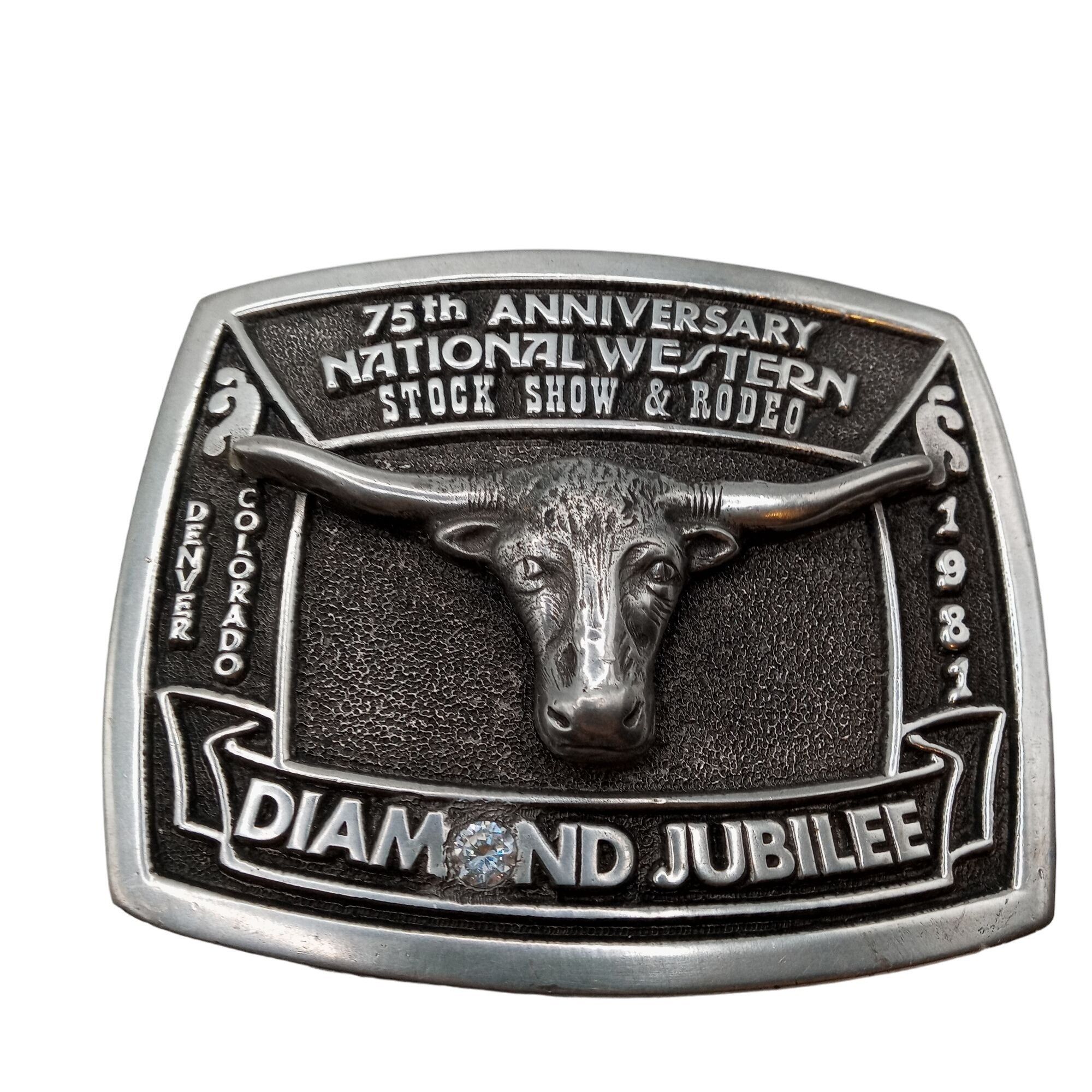 image of Nwss Rodeo Belt Buckle Denver Vintage 1981 Diamond Jubilee in Silver, Men's