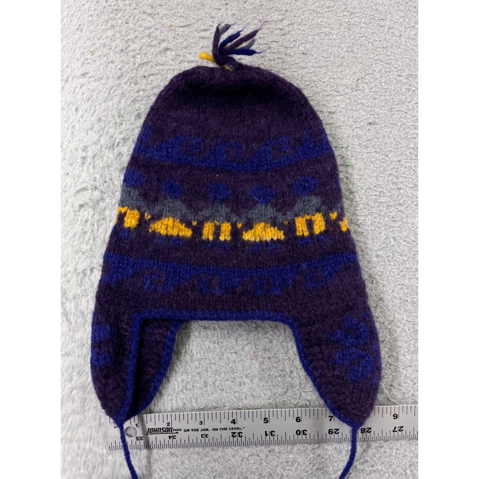 Vintage Bolivian Handknits Beanie Hat Adult One Size Purple Wool Ear Flap Waves Knit Ski Theme Logo Mens Size ONE SIZE - 3 Thumbnail