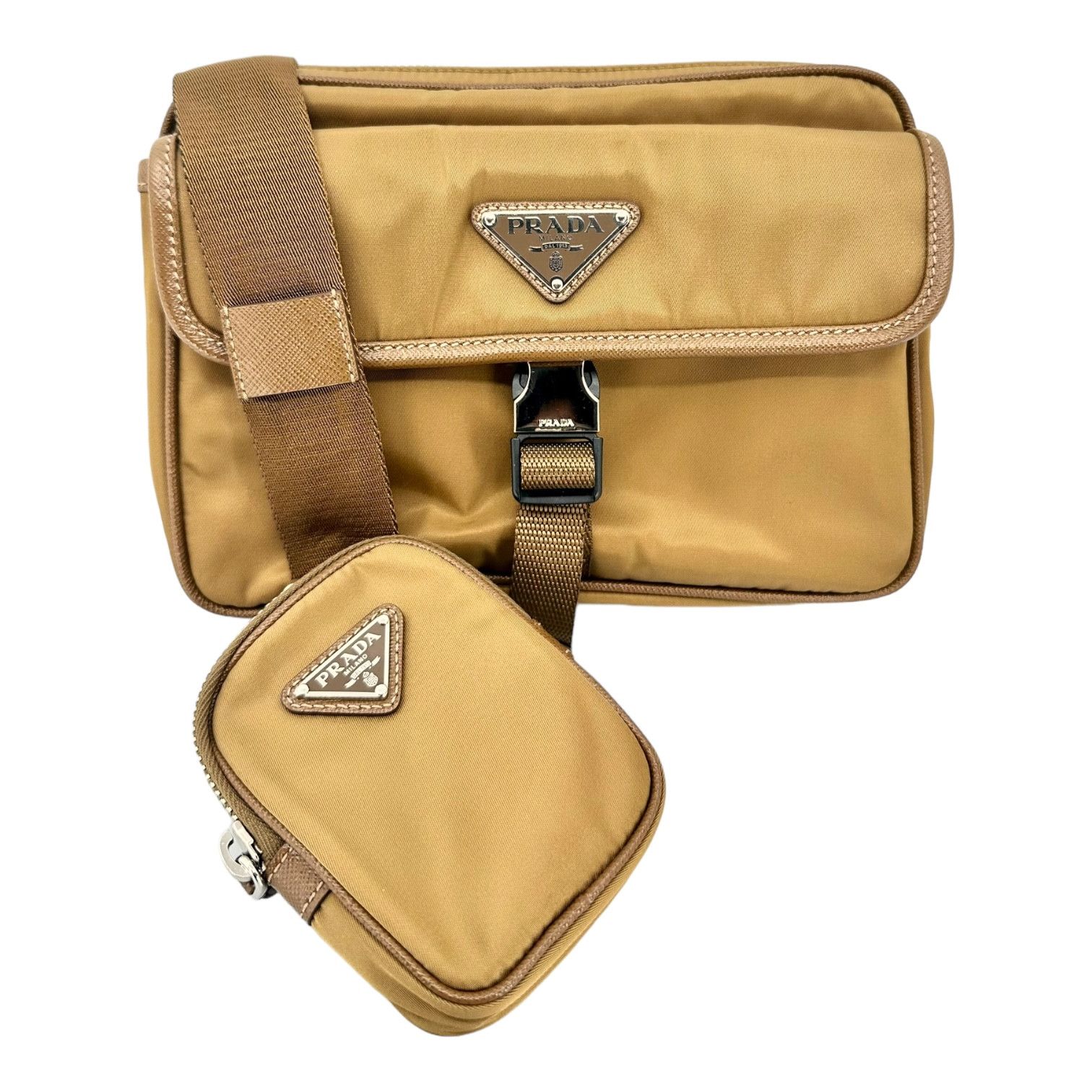 image of Prada Re-Nylon And Saffiano Leather Shoulder Bag Tobacco, Men's