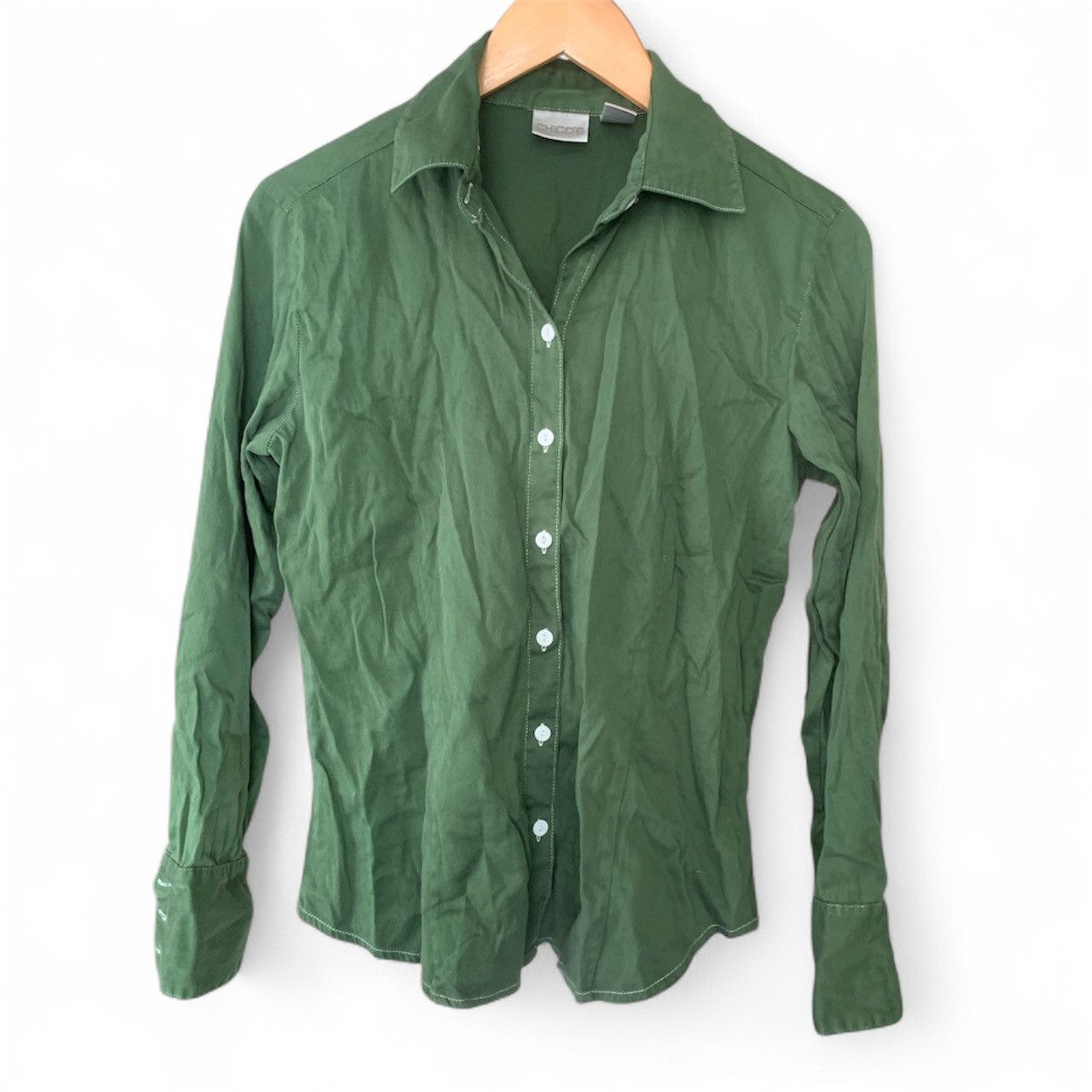 Chicos Forest Green Button Down Long Sleeve Blouse Size S / US 4 / IT 40 - 1 Thumbnail