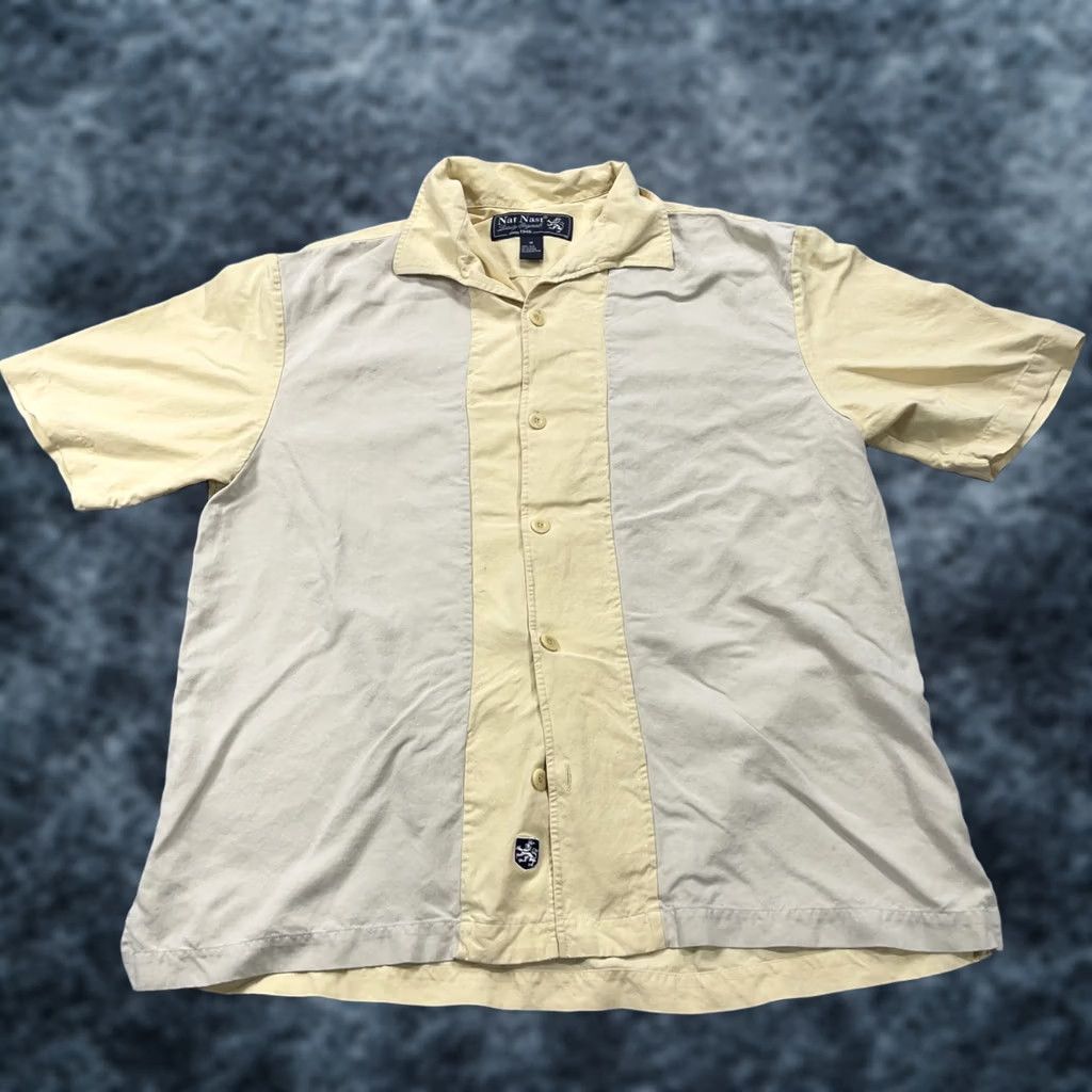 Nat Nast Nat Nast Luxury Originals Shirt Mens Medium Yellow Silk Vintage 90s All Seasons Casual Short Sleeve Button-Up Collared 90s Mens (Yellow) Size US M / EU 48-50 / 2 - 1 Thumbnail