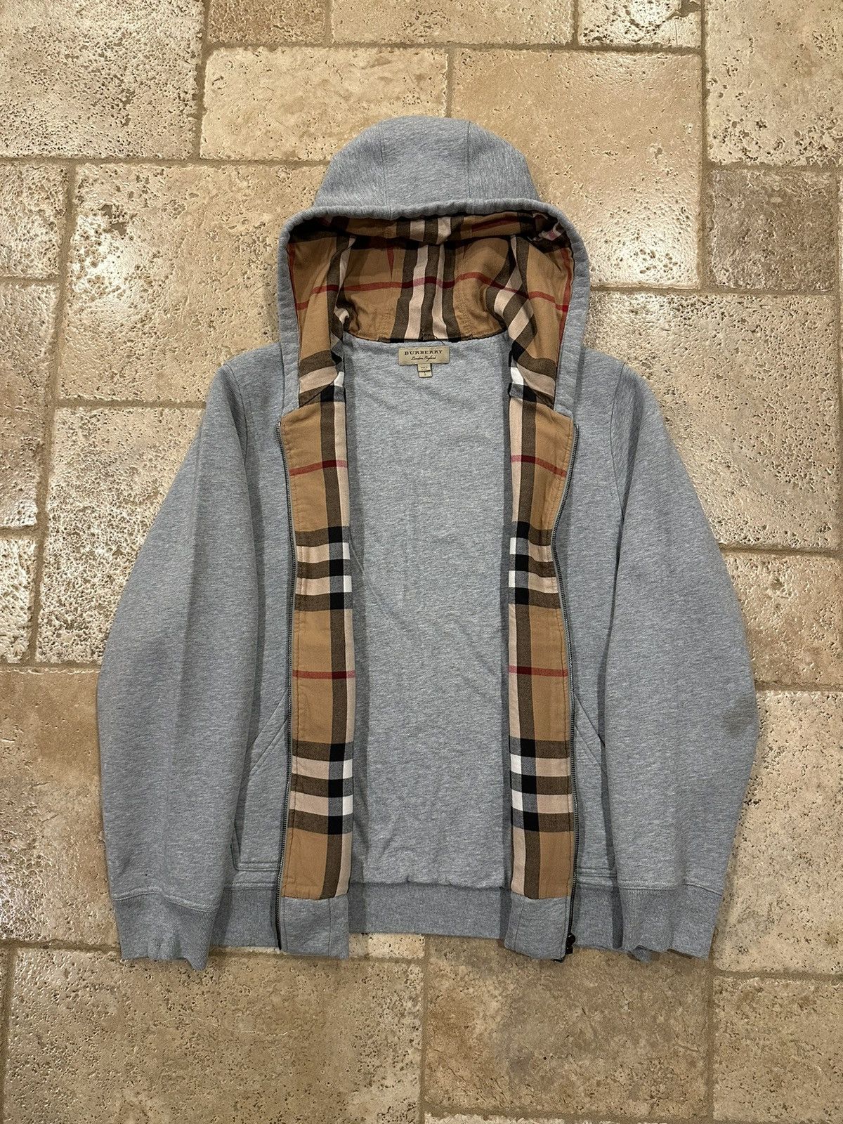 Pre-owned Burberry Grey Nova Check Classic Logo Zip Up Hoodie