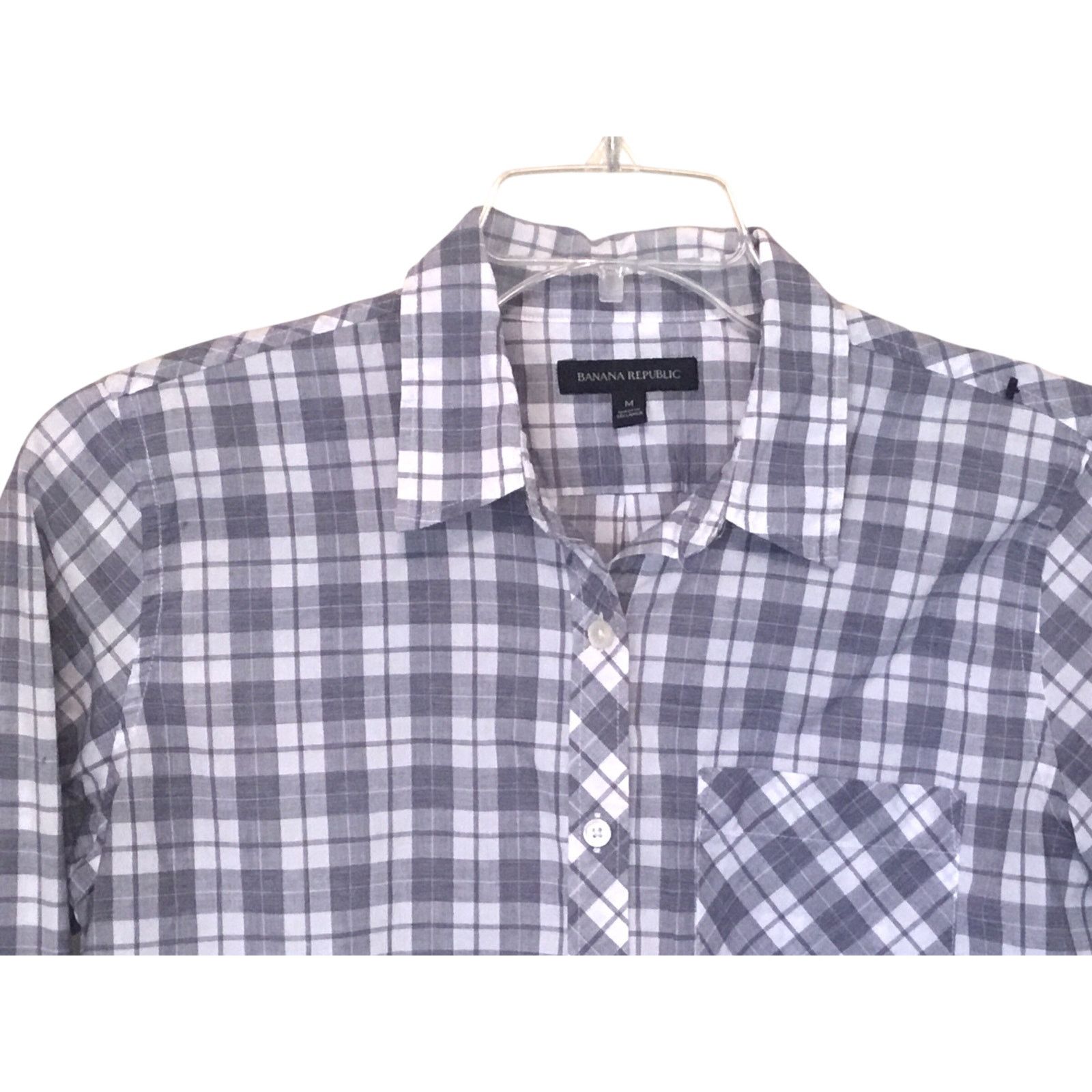 Banana Republic Banana Republic Grey Plaid Long Sleeve Pocket Shirt Medium Size US M / EU 48-50 / 2 - 2 Thumbnail
