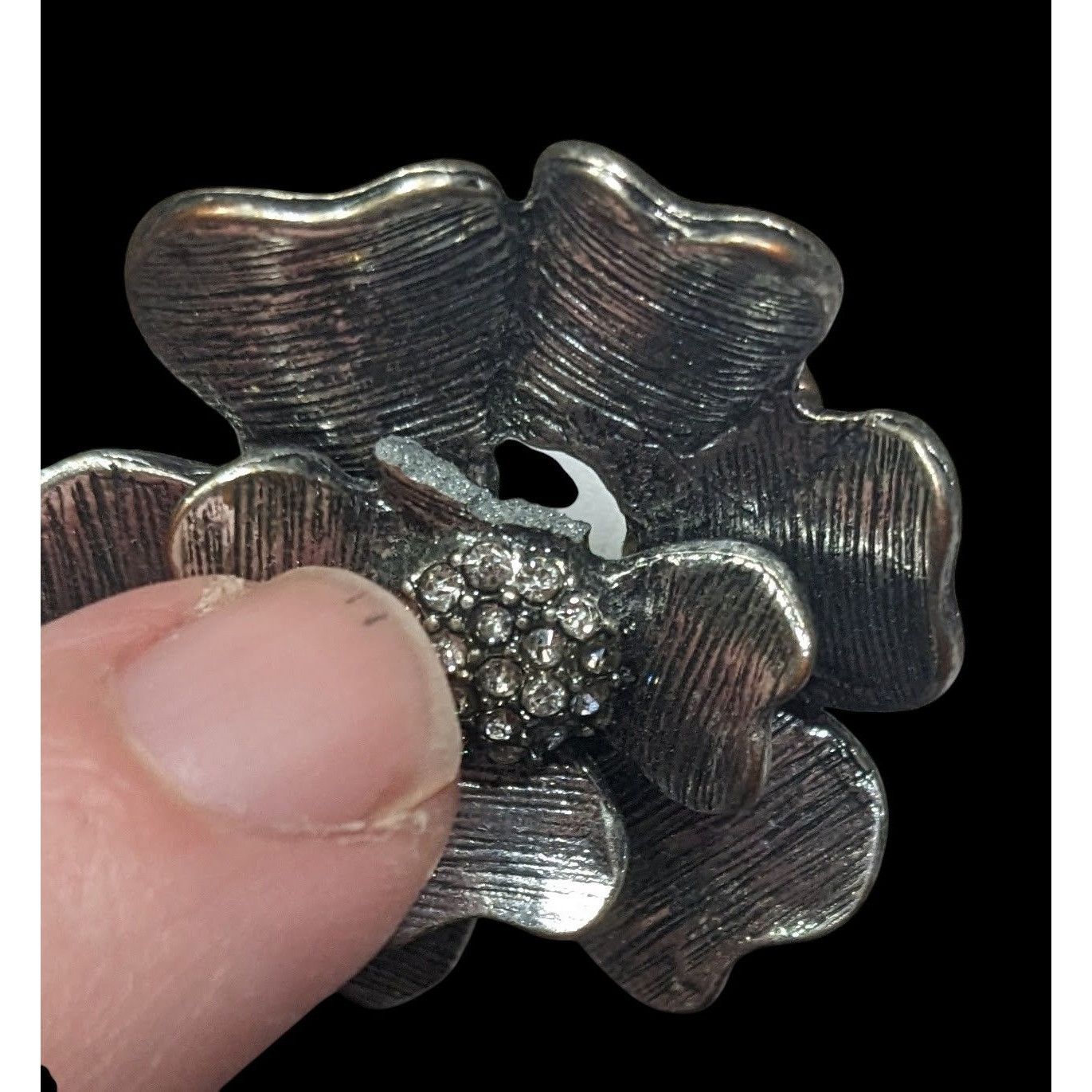 Other Metallic Floral Rhinestone Silver Tone Stretch Ring Size 5 Size ONE SIZE - 3 Thumbnail
