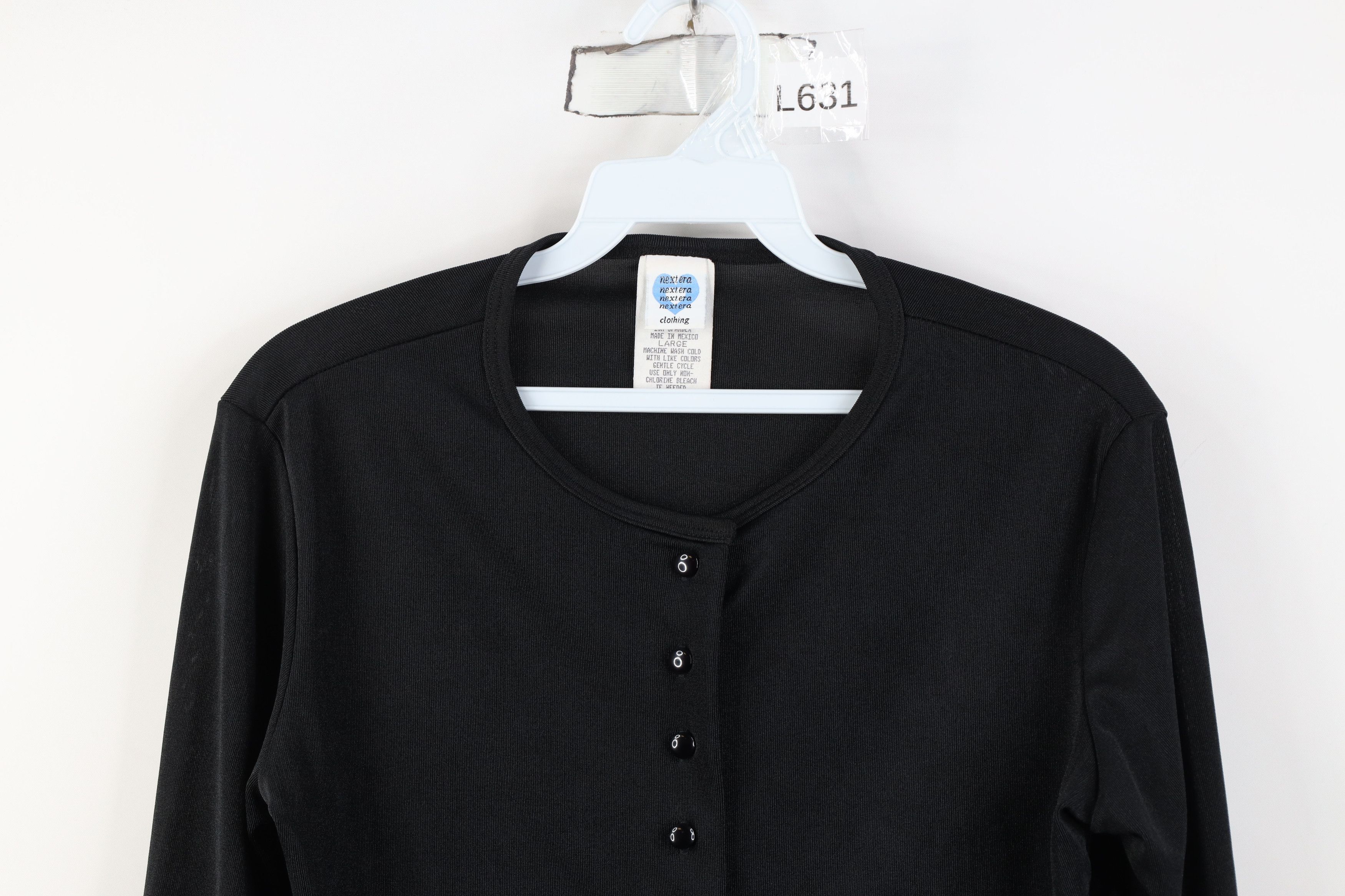 Vintage Vintage 90s Y2K Babydoll Silky Knit Cardigan Sweater Black Size L / US 10 / IT 46 - 2 Thumbnail