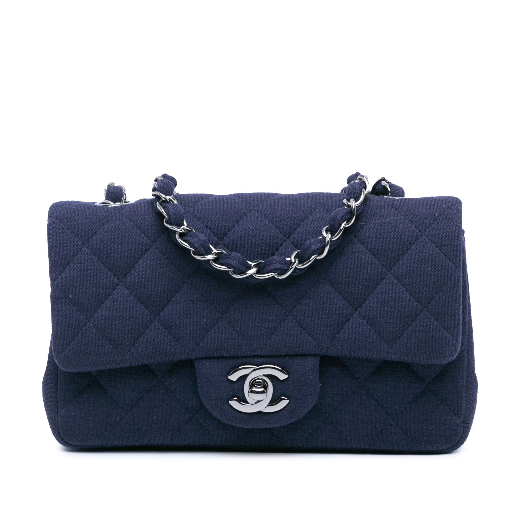Chanel Mini Rectangular Classic Jersey Single Flap Blue