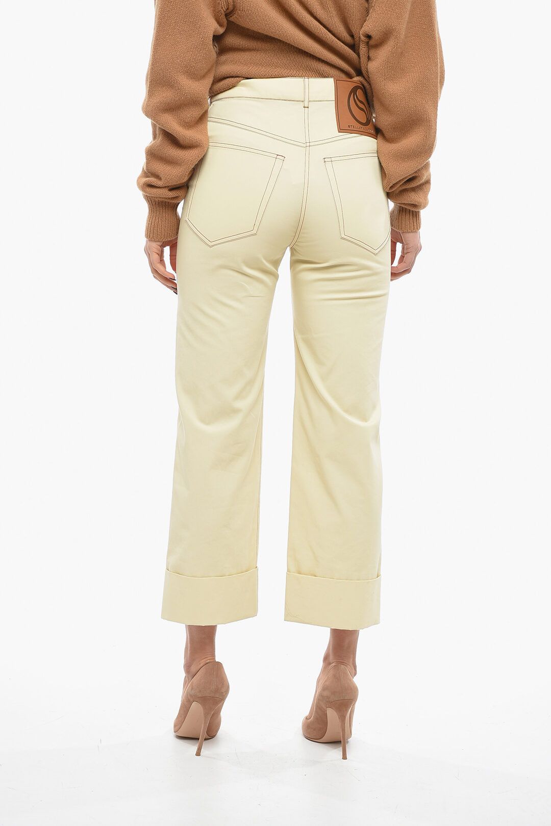 Stella McCartney og1mm0824 Cotton Pants With Visible Stitchings in Ivory Size 26" / US 2 / IT 38 - 2 Thumbnail