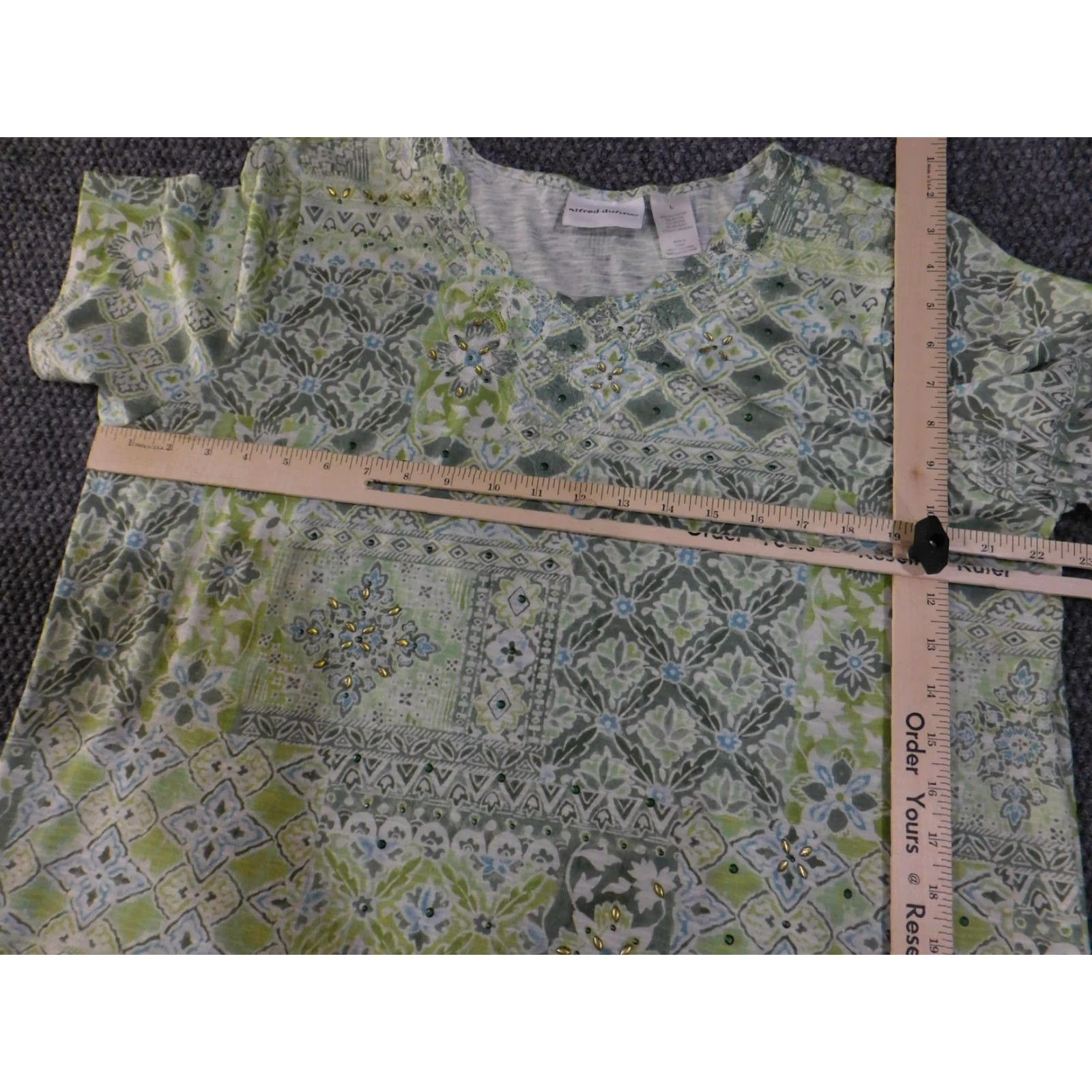 Vintage Alfred Dunner Shirt Womens Large Green Blue Patchwork Short Sleeve Rhinestone Size L / US 10 / IT 46 - 5 Thumbnail