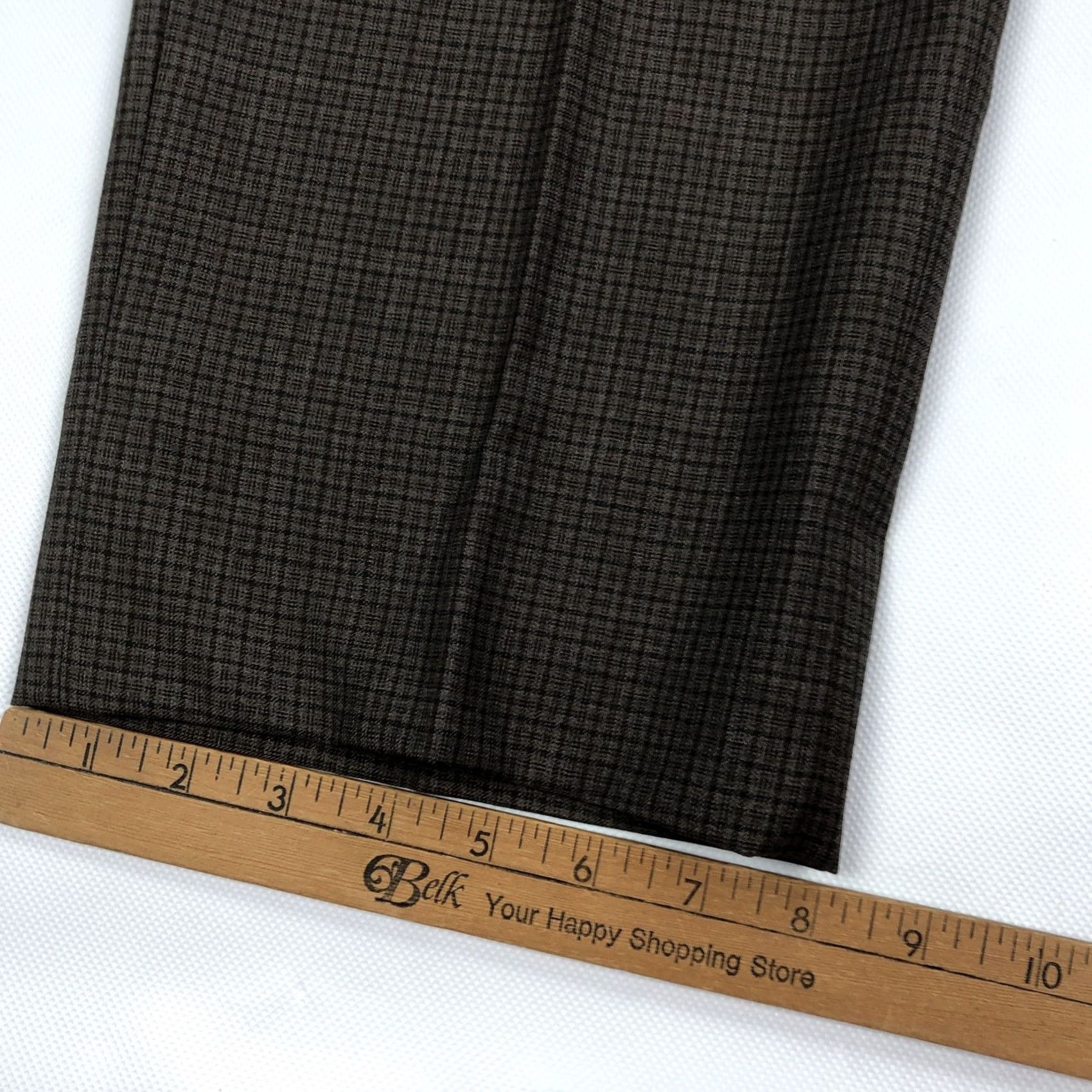 Hart Schaffner Marx Hart Schaffner Marx Men's Brown Plaid 100% Wool Dress Pants Flat Front 35x33 Regular Size US 35 - 3 Thumbnail