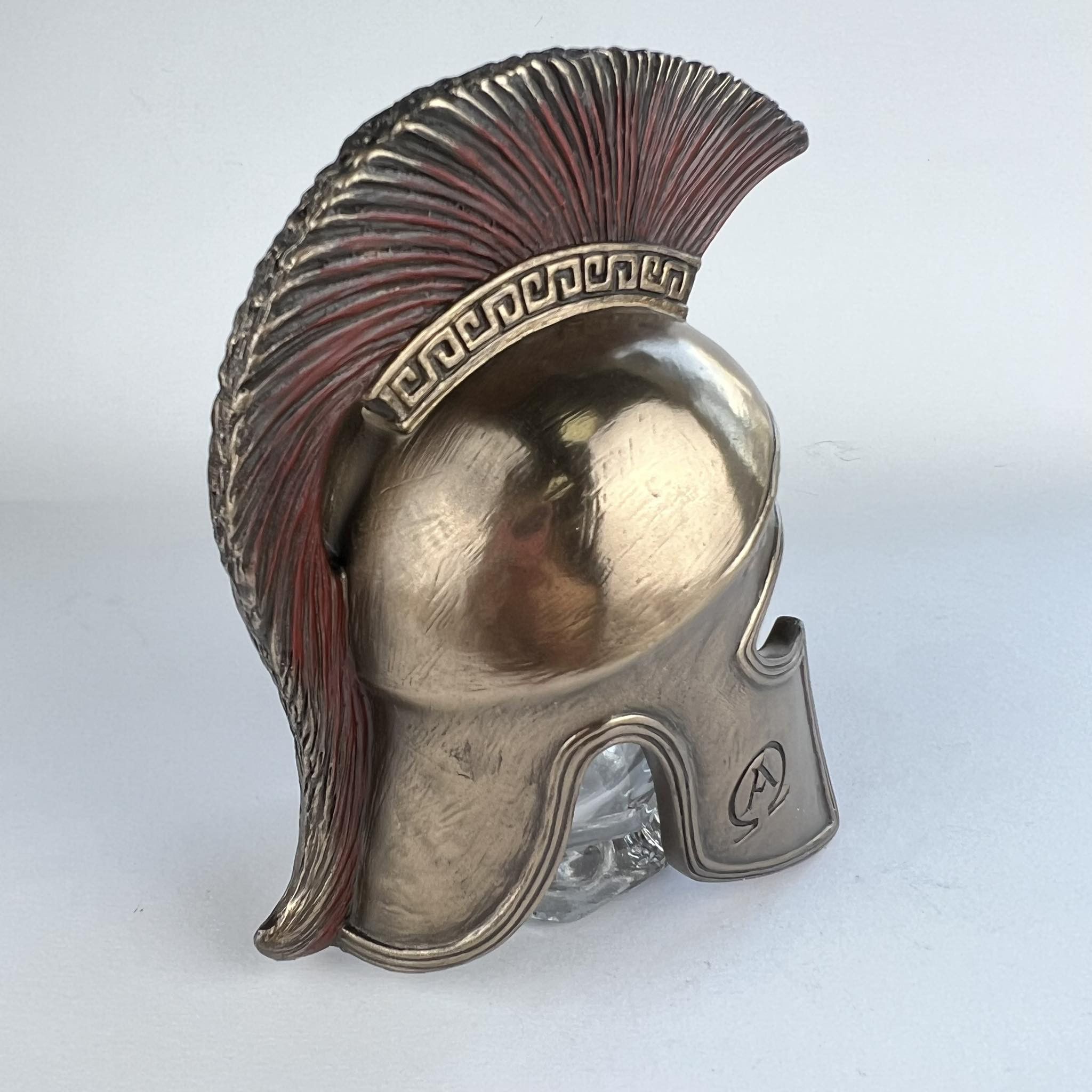 Vintage Spartan Helmet on Glass Skull Statue Figure Polystone Bronze Size ONE SIZE - 6 Thumbnail