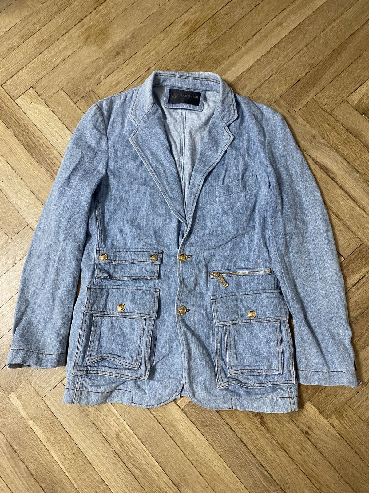image of Versace Blue Denim Jacket, Men's (Size Medium)