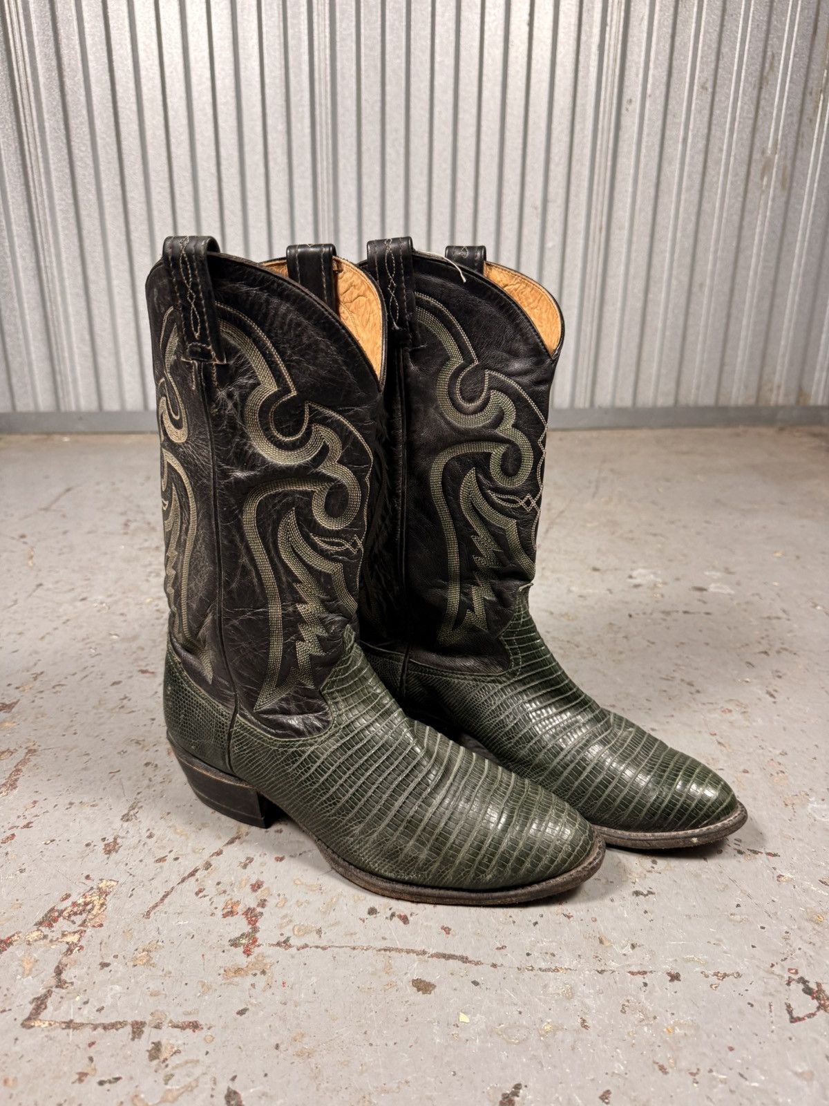 Tony Lama 90s Vintage Tony Lama Green Teju Lizard Skin Cowboy Boots Size US 10 / EU 43 - 13 Thumbnail