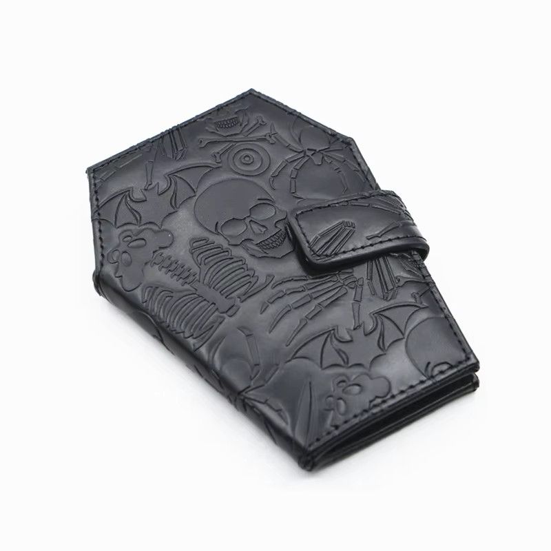 Japanese Brand Dark Spooky Goth Vintage Embossed Skull Coffin Wallet Size ONE SIZE - 1 Thumbnail