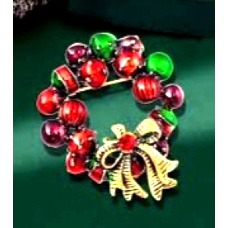 Handmade Christmas Wreath Brooch Pin New Ornaments Festive Winter Hol Size ONE SIZE - 4 Thumbnail