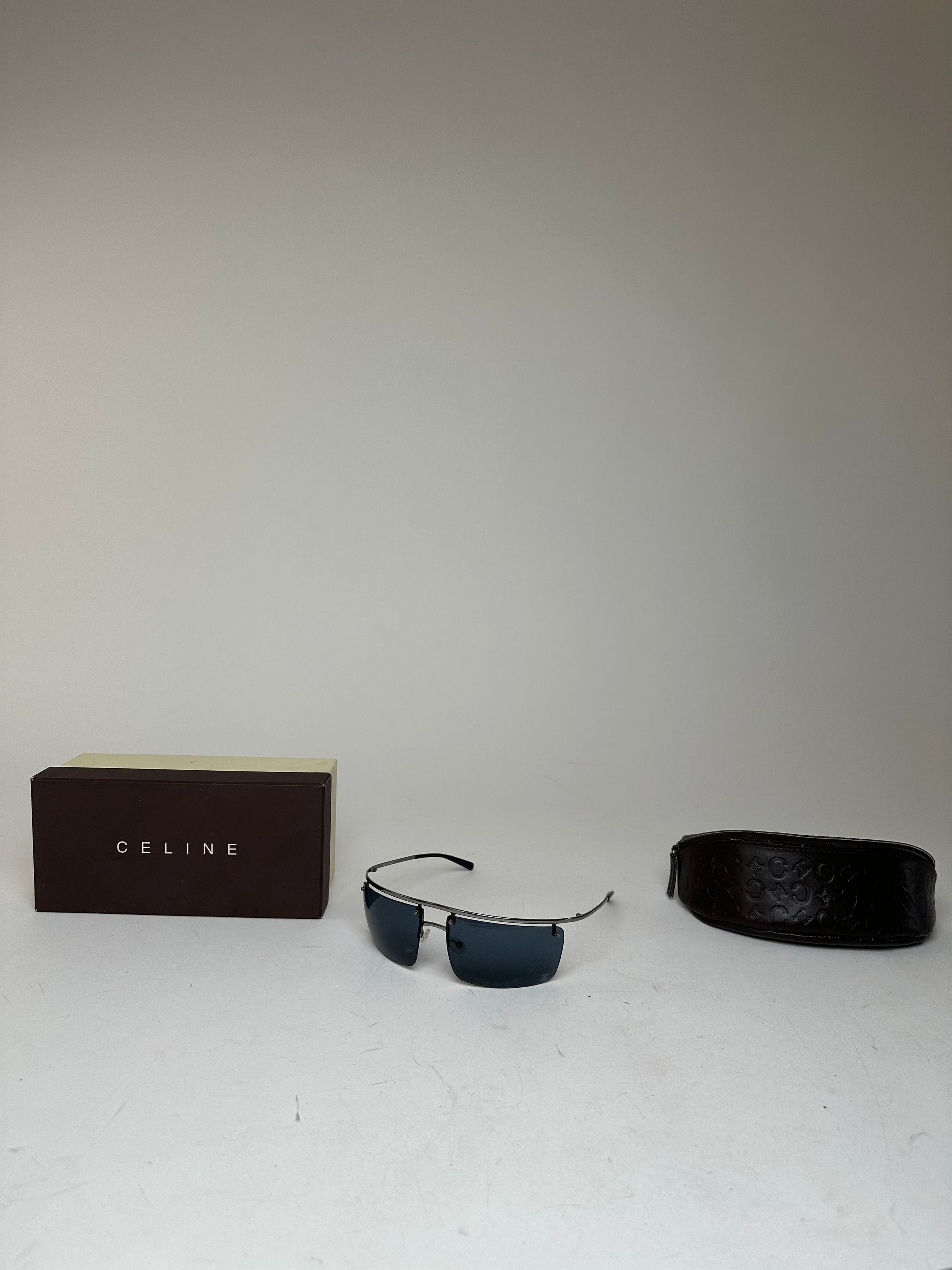Celine Vintage Paris Rimless Sunglasses Silver Blue Size ONE SIZE - 1 Thumbnail
