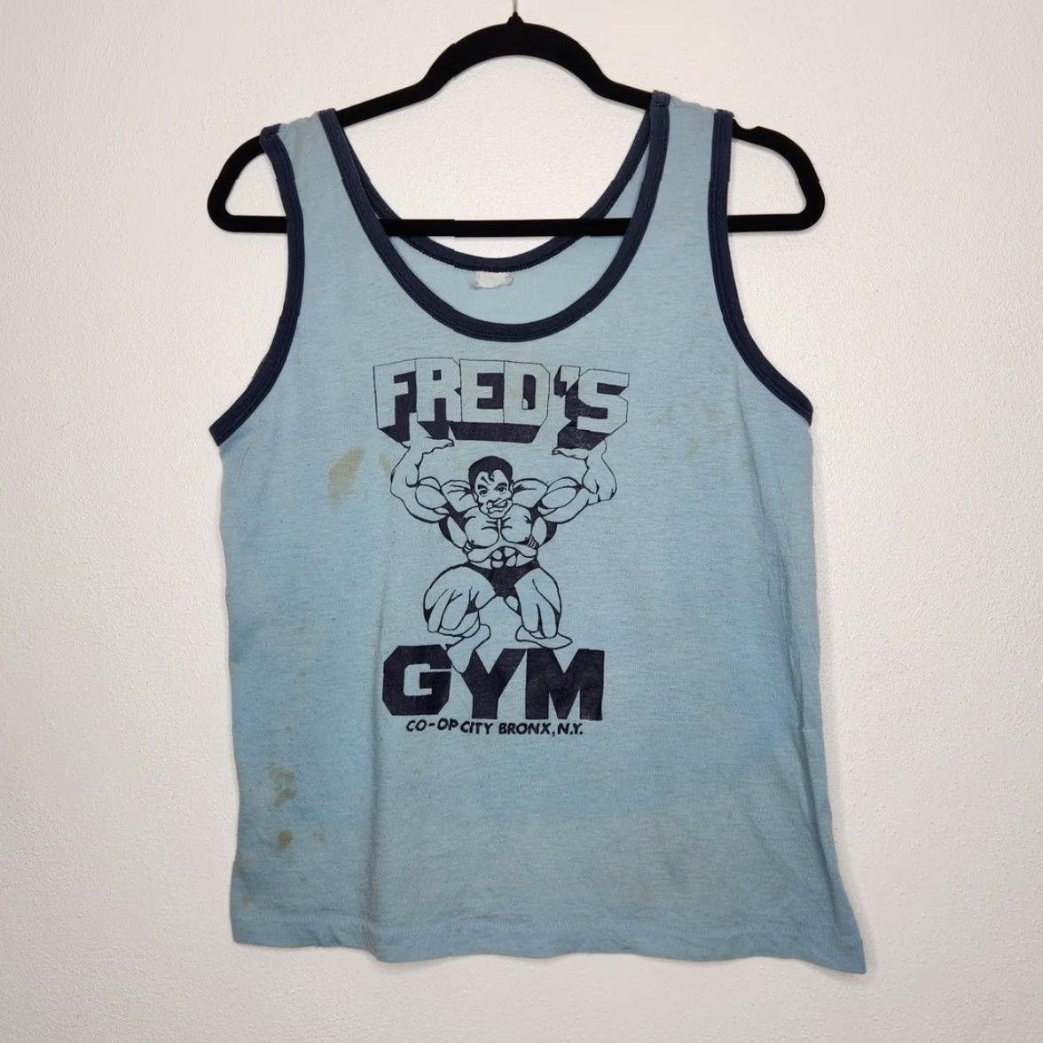 CO VINTAGE Freds Gym Tank Top Co Op City Bronx NY Bodybuilding Workout Shirt Unisex Adults S Blue 60s 70s Size US S / EU 44-46 / 1 - 2 Thumbnail