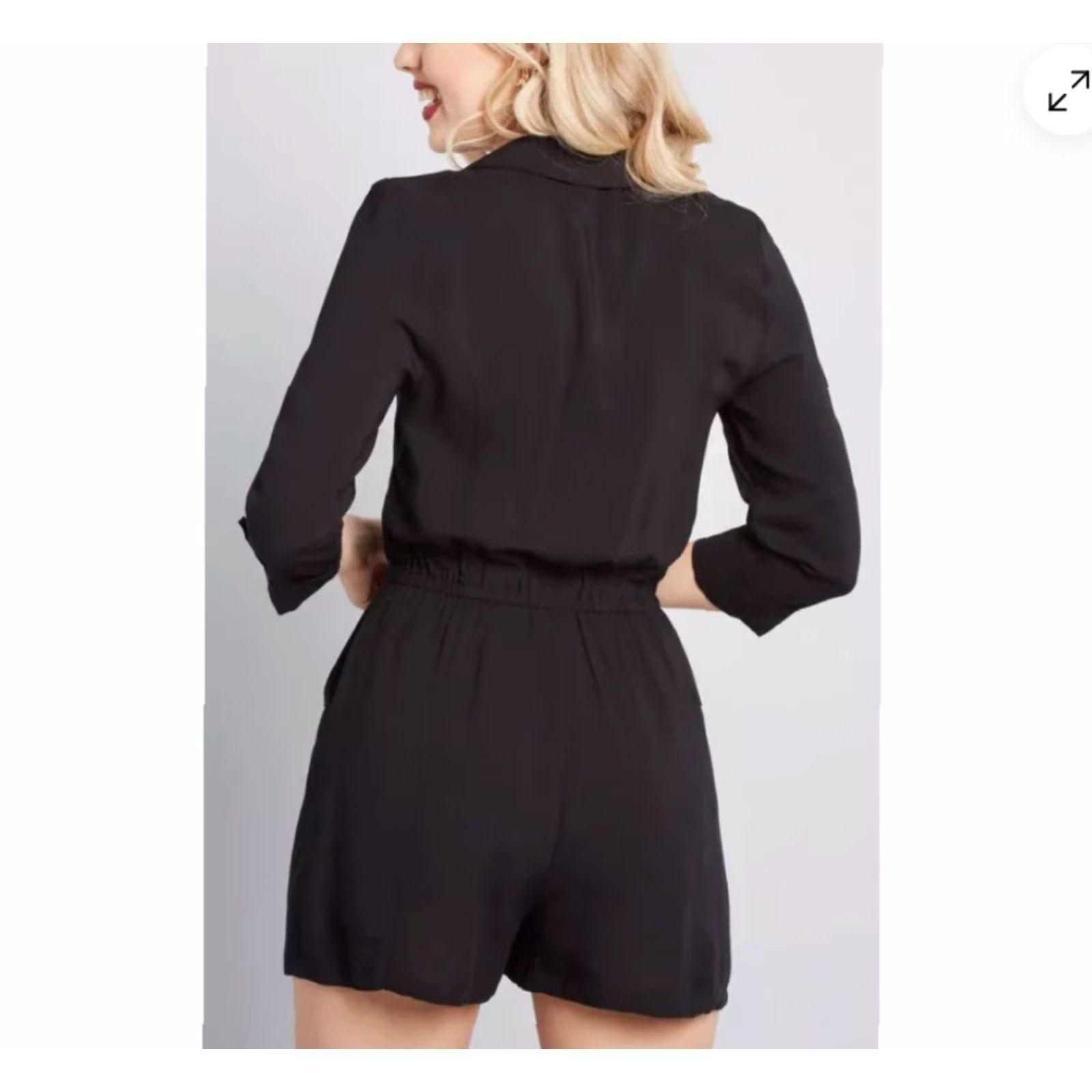 Vintage Modcloth Womens Romper So Field With Joy Roll Tab Sleeve Black Size L Size 36" / US 14 / IT 50 - 3 Thumbnail