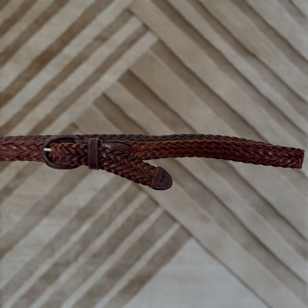 Vintage Unbranded Distressed Brown Leather Belt 38 Men Braided/Woven Adjustable Heavy Patina 80s 90s Grunge Style Size 38 - 1 Thumbnail