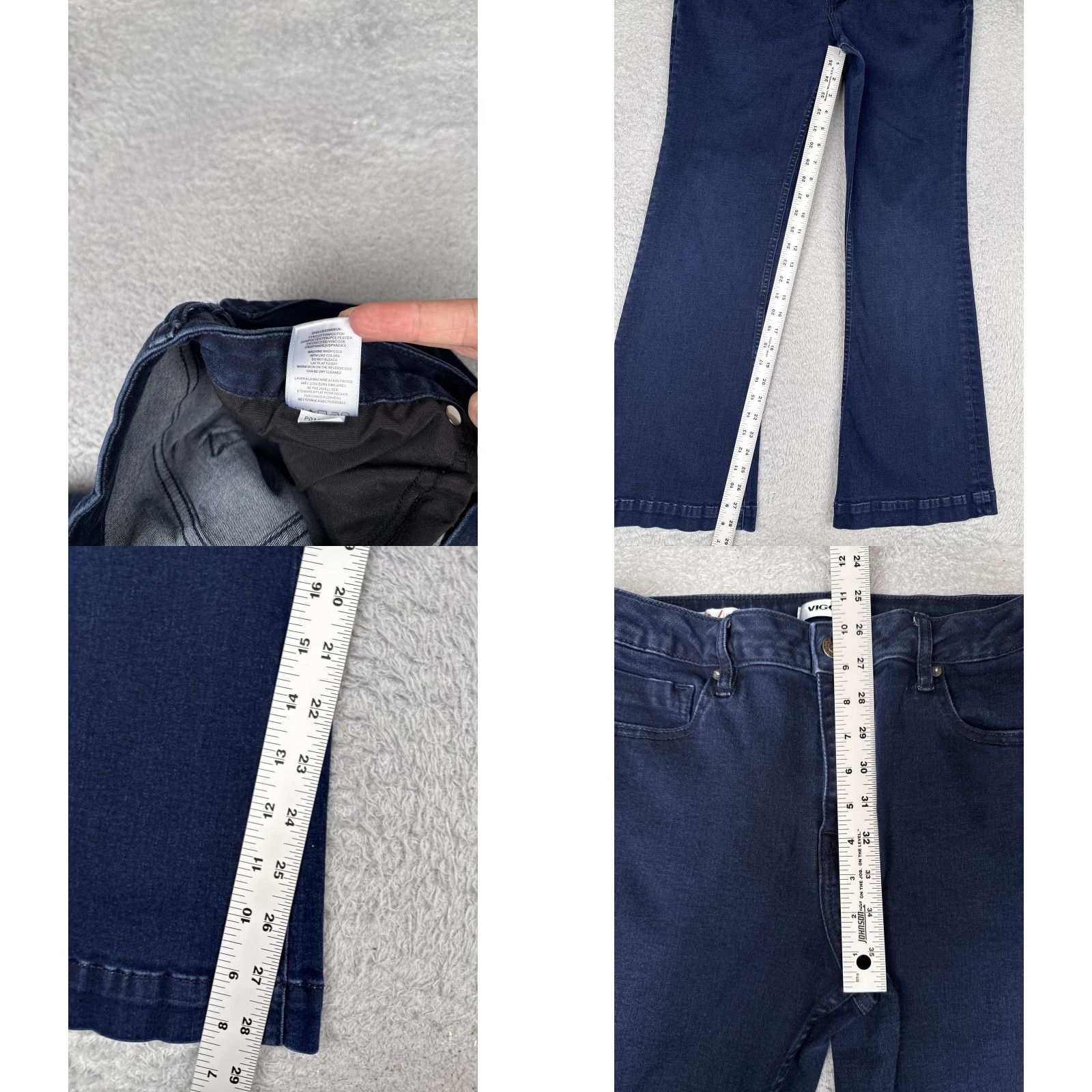 Vintage VIGOSS Jagger Flare Jeans Womens 32 Blue Dark Wash Mid Rise Stretch Denim 32x29 Jeans Womens Boys Girls Mens Size 24" / US 00 / IT 34 - 8 Thumbnail