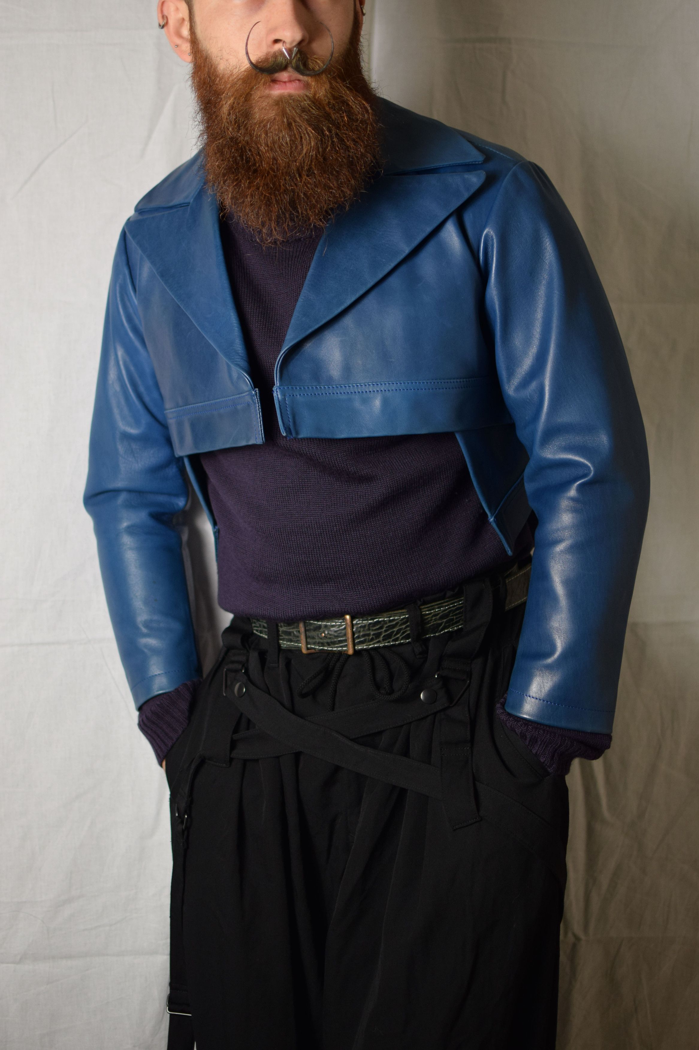 image of Yohji Yamamoto Blue Leather Jacket - Fx-J37-726, Men's (Size Medium)
