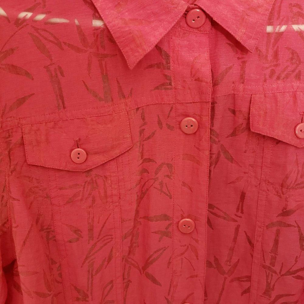 Designer CT192a Ruby Rd. Hot Pink Sheer Palm Tree Motif Shirt 14 Size XL / US 12-14 / IT 48-50 - 3 Thumbnail