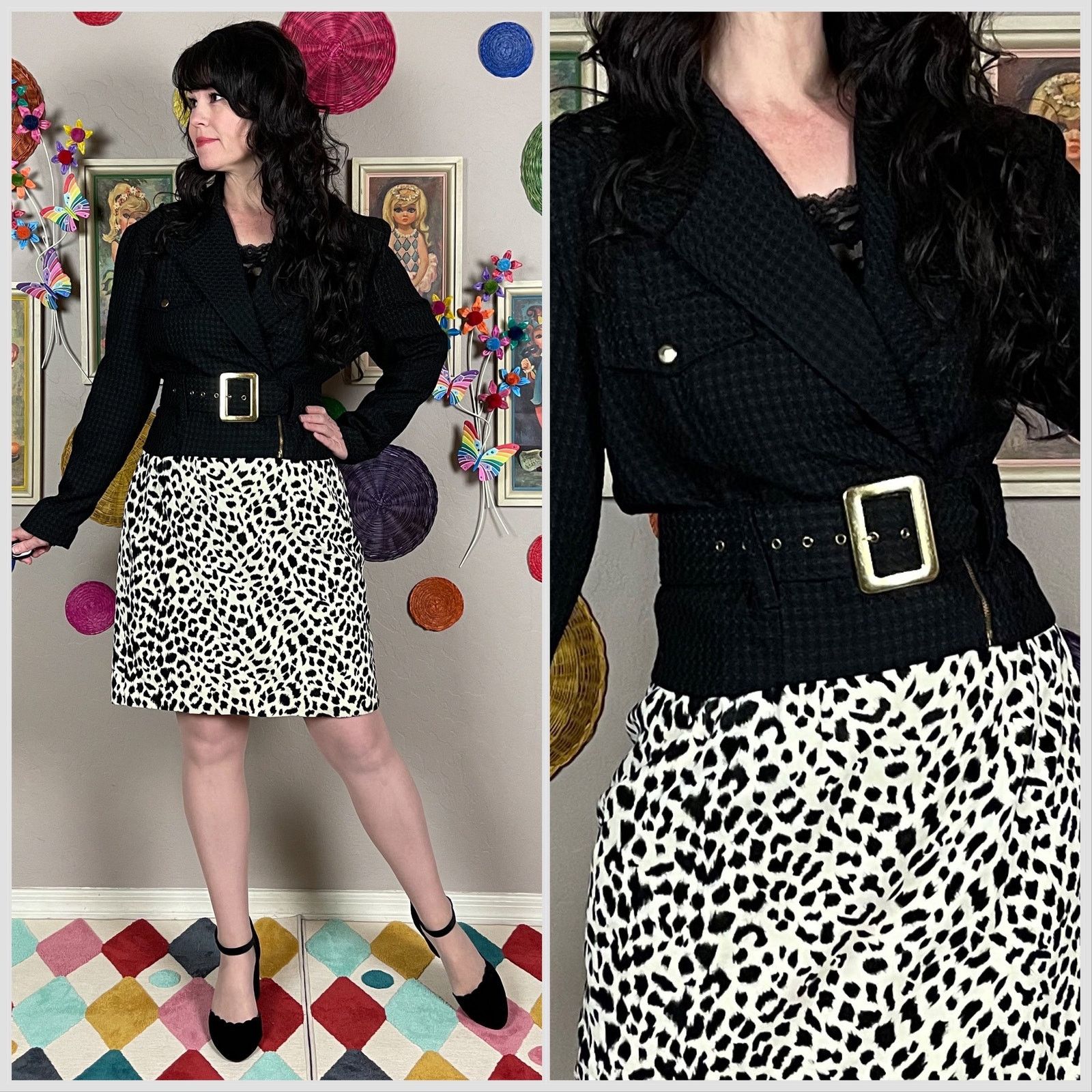 Vintage Vintage 1990s Black Crop Belted Moto Jacket Size M / US 6-8 / IT 42-44 - 1 Thumbnail