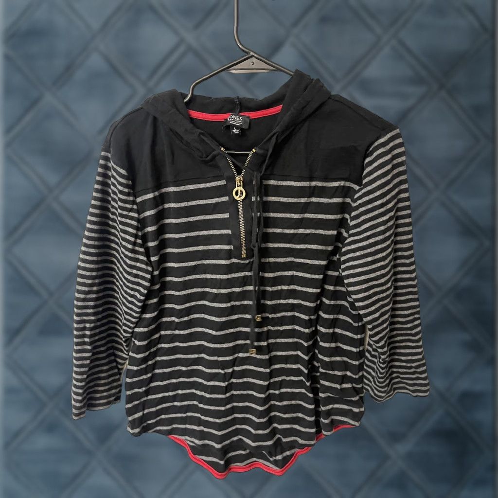 Jones New York VINTAGE Jones New York Signature Women's Hoodie Size Large Black Striped Zip Up 3/4 Sleeve All Seasons Size L / US 10 / IT 46 - 1 Thumbnail