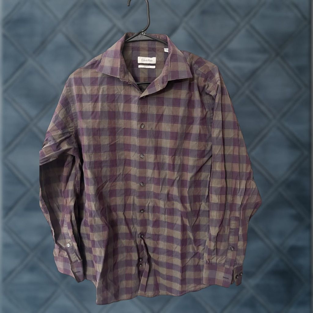 Calvin Klein Calvin Klein Shirt Regular Fit 16 Purple Plaid Long Sleeve Button Front Mens Size US L / EU 52-54 / 3 - 1 Thumbnail