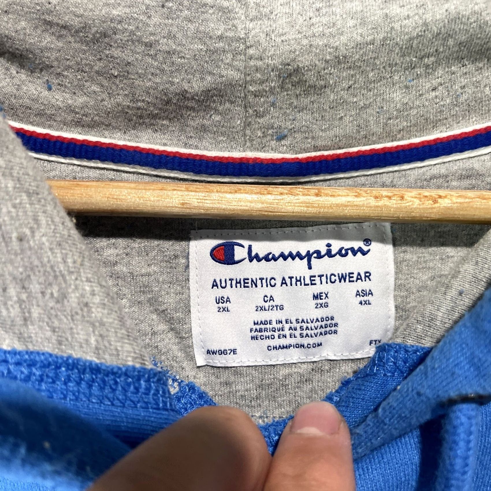Champion Champion Hoodie Mens 2XL Blue Sweatshirt Fleece Long Sleeve Logo Sweater Size US XXL / EU 58 / 5 - 6 Thumbnail