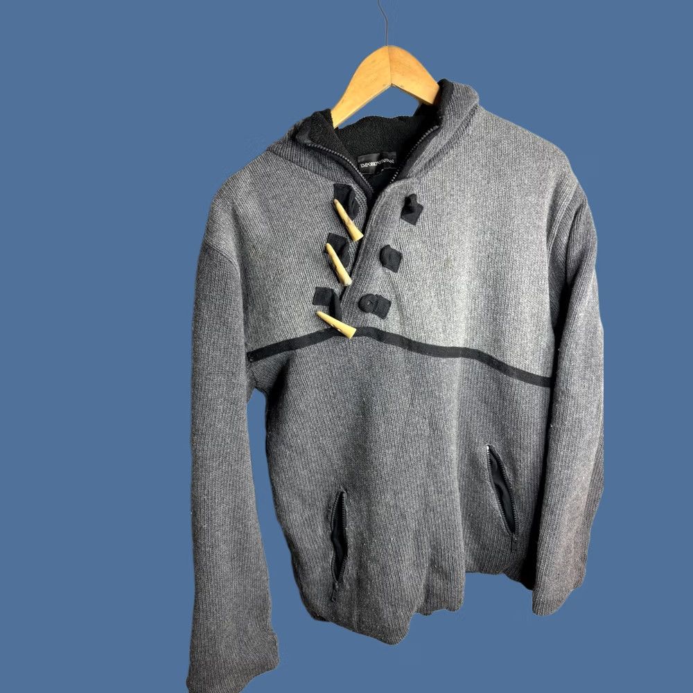 Emporio Armani Emporio Armani Sweater Mens M Gray Hooded 1/4 Zip Toggle EV Armani Logo Knit Pullover Long Sleeve Fall Winter Casual Mens Size US M / EU 48-50 / 2 - 1 Thumbnail